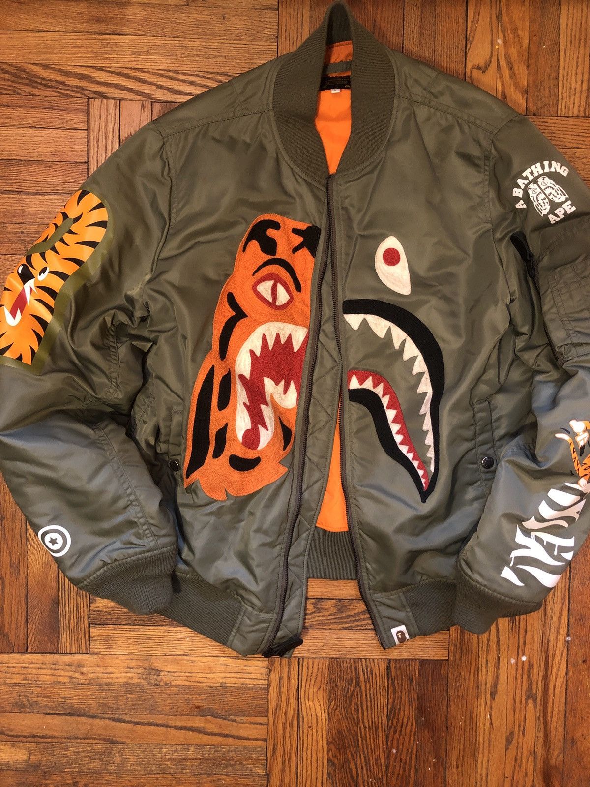 Bape Bape Half Shark Half Tiger Split MA1 Bomber Flight | Grailed