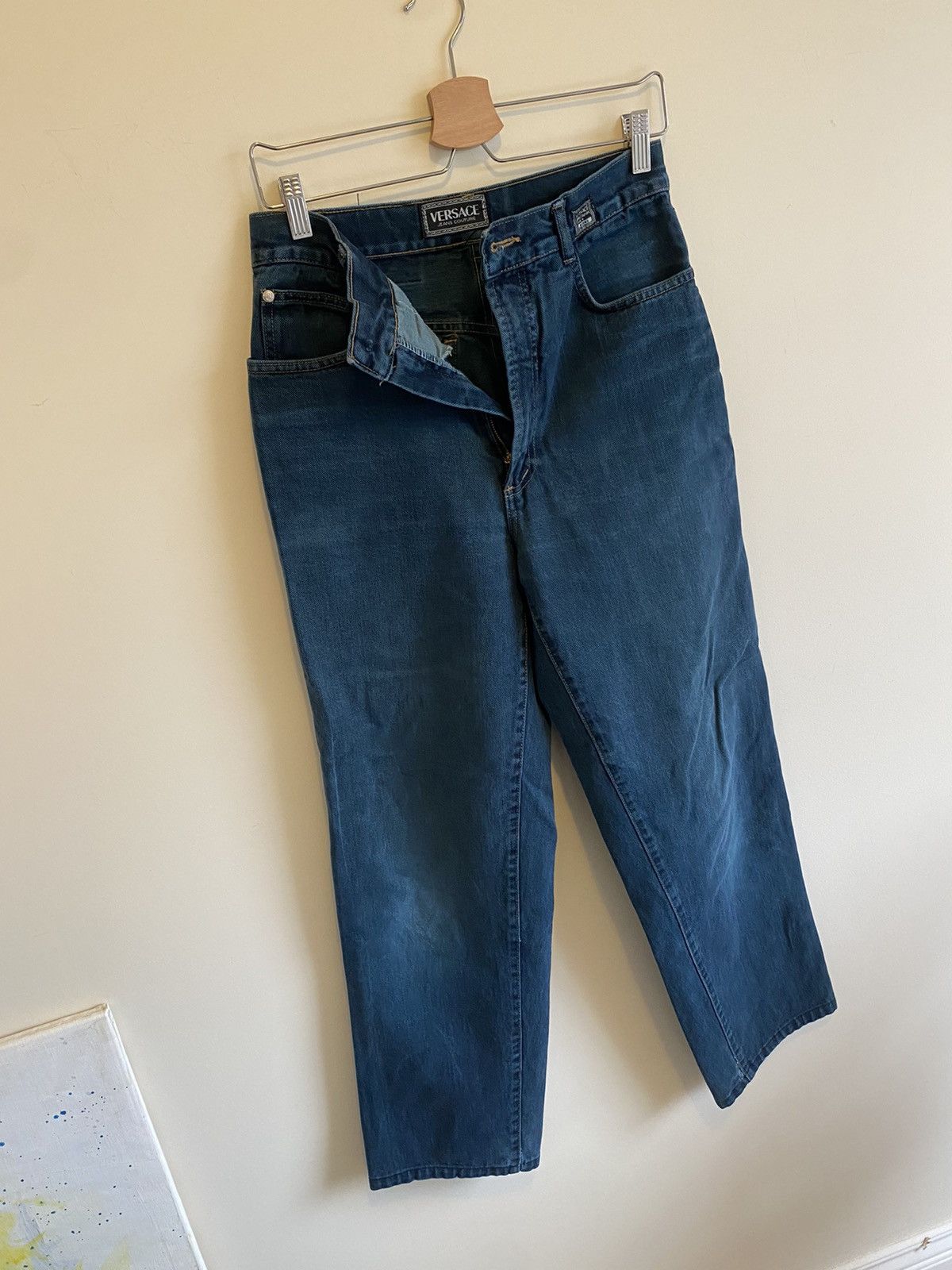 Vintage 90s Dark Blue DESIGNER Versace Jeans Couture Skinny Fit Mom Jeans XS 4 6