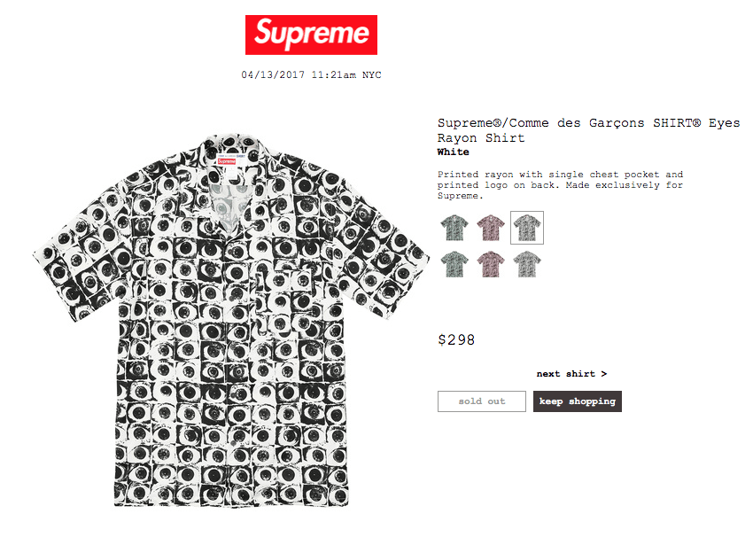 Supreme Supreme x CDG Eyes Rayon White Short Sleeve Button Down