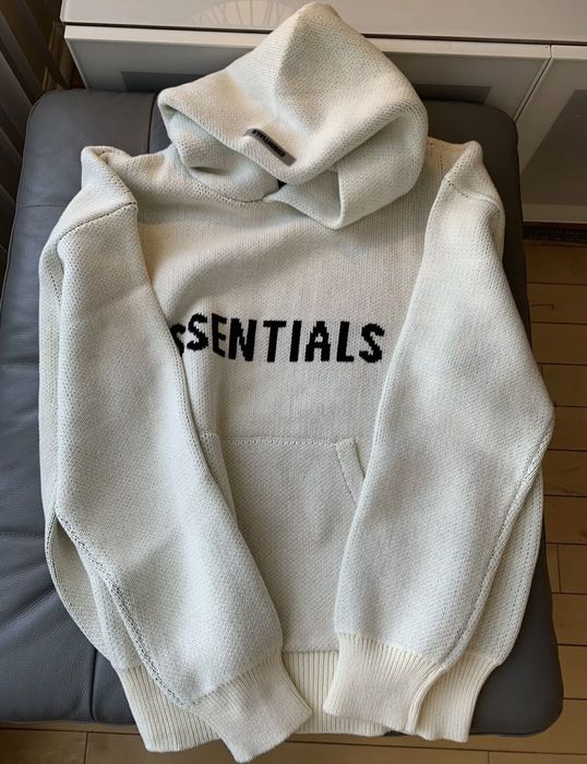 essentials cream knit hoodie
