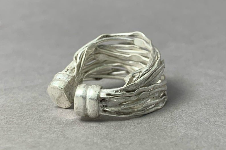 Handmade Silver Hammered Ring, 925 Sterling Silver Ring, Size ONE SIZE - 3 Thumbnail