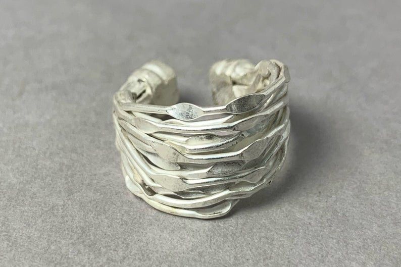 Handmade Silver Hammered Ring, 925 Sterling Silver Ring, Size ONE SIZE - 1 Thumbnail