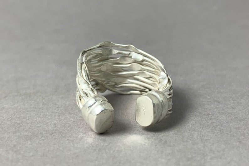 Handmade Silver Hammered Ring, 925 Sterling Silver Ring, Size ONE SIZE - 4 Thumbnail