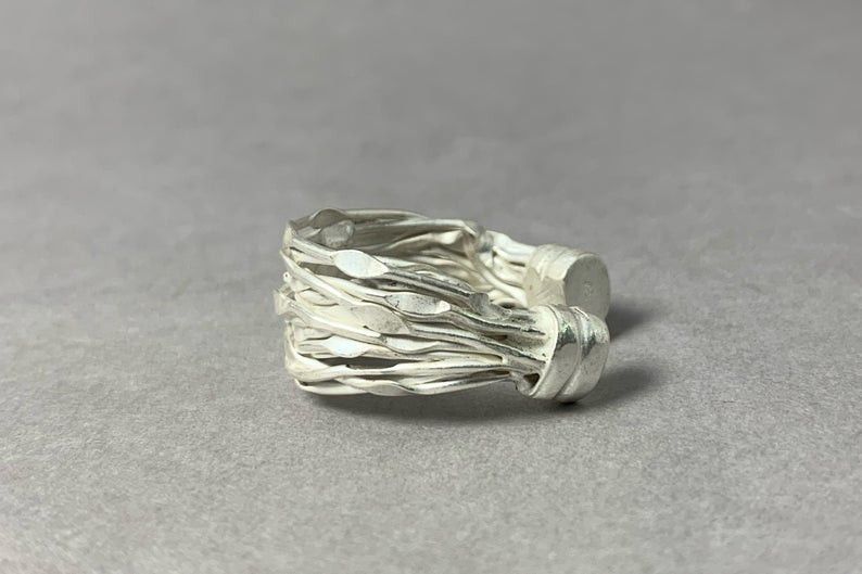Handmade Silver Hammered Ring, 925 Sterling Silver Ring, Size ONE SIZE - 2 Thumbnail
