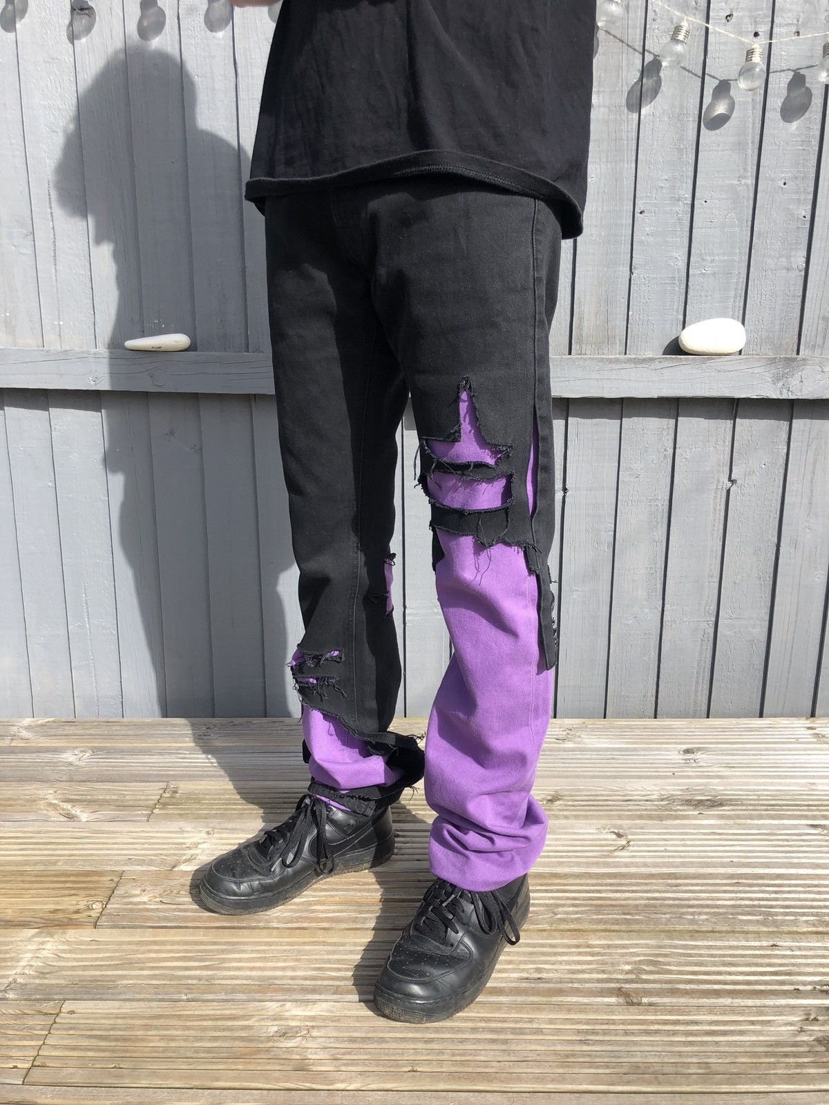 Raf Simons Raf Simons black and purple destroyed distressed jeans Grailed