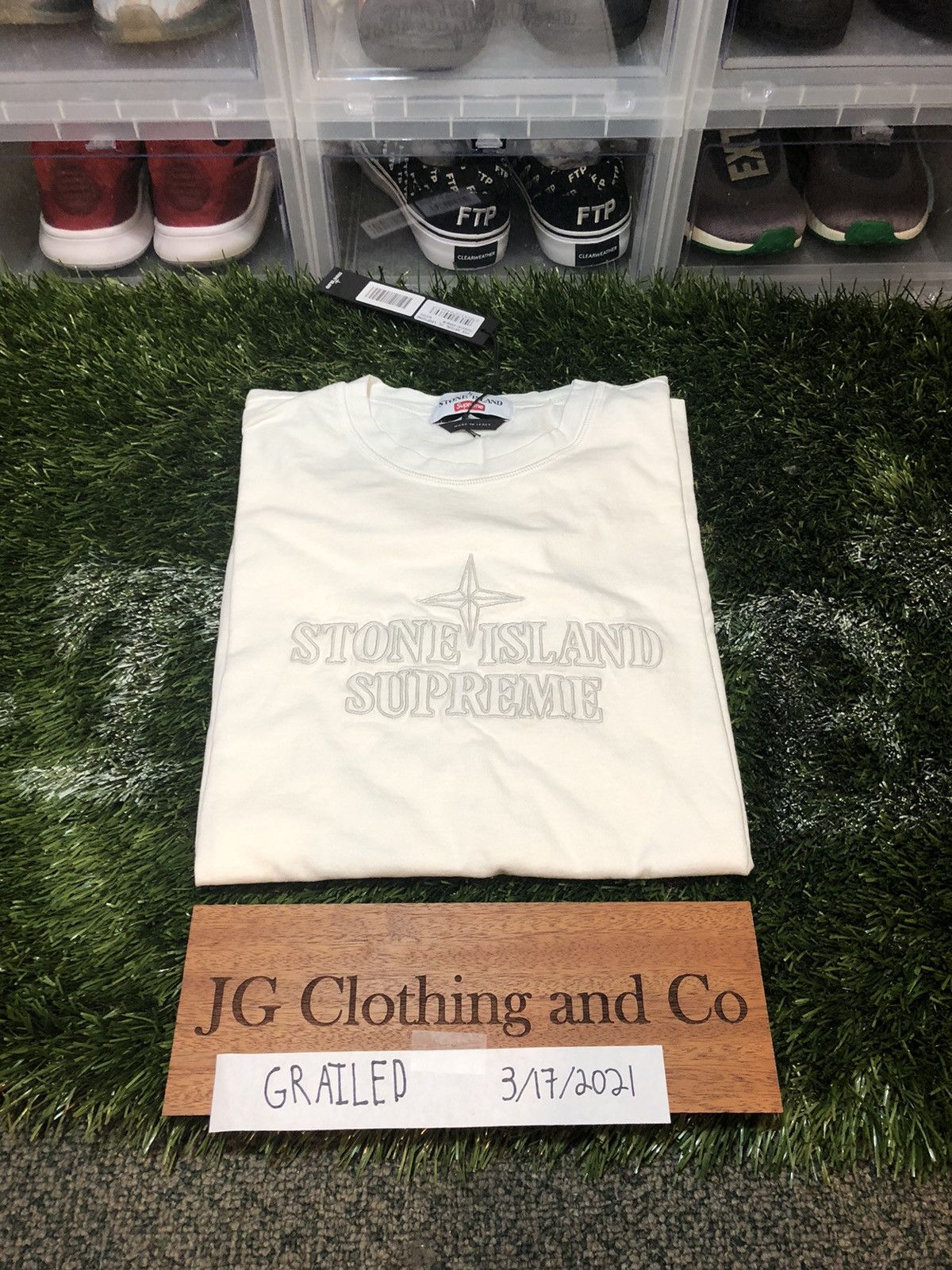 Supreme x Stone Island Embroidered Logo S/S Top M White