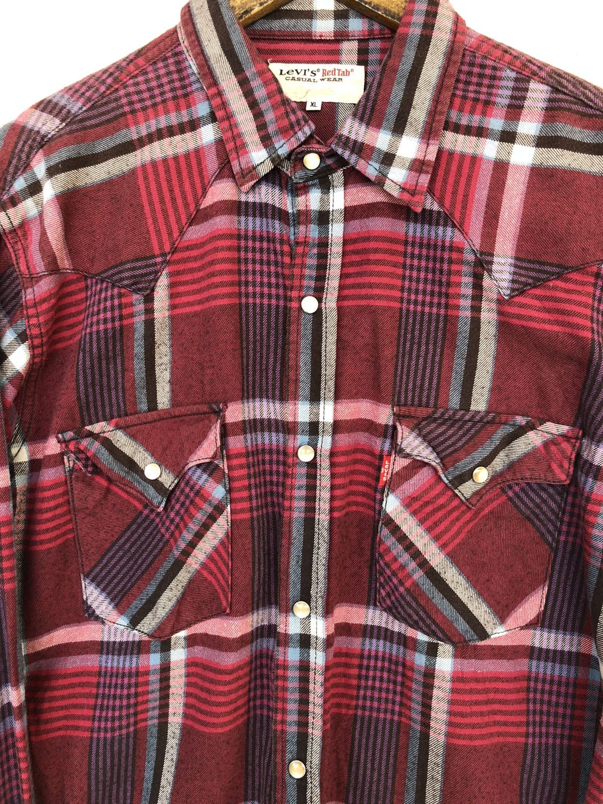 Levi's Vintage Clothing 1990s Levi's Red Plaid Check Western Flannel Shirt Size US L / EU 52-54 / 3 - 2 Thumbnail