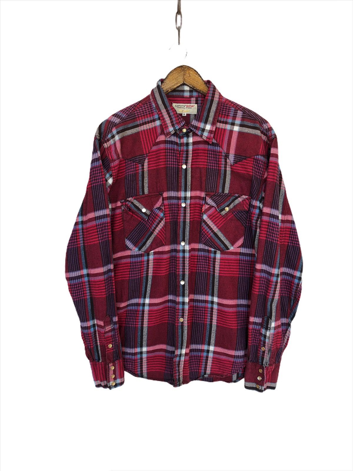 Levi's Vintage Clothing 1990s Levi's Red Plaid Check Western Flannel Shirt Size US L / EU 52-54 / 3 - 1 Thumbnail