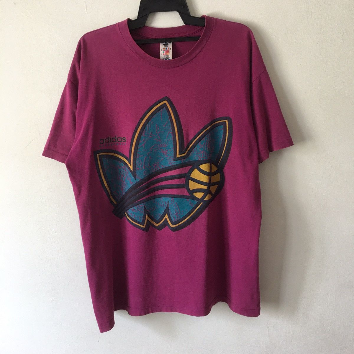 90s~00'S Adidas logo print T-shirt, men's size L, vintage cotton black type Vintage Second Hand