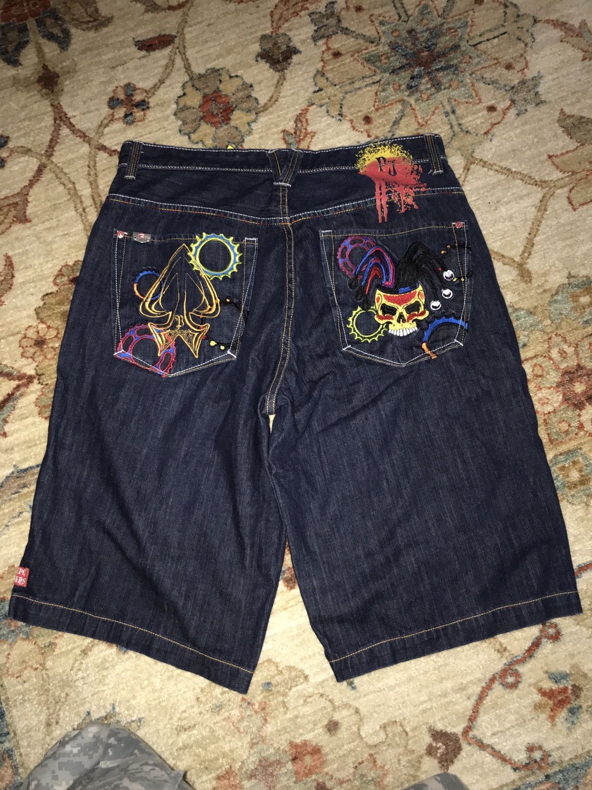 PEPE Jeans London Men's Y2K Denim Spider Web Scorpion Shorts factory 38 Embroidery RARE