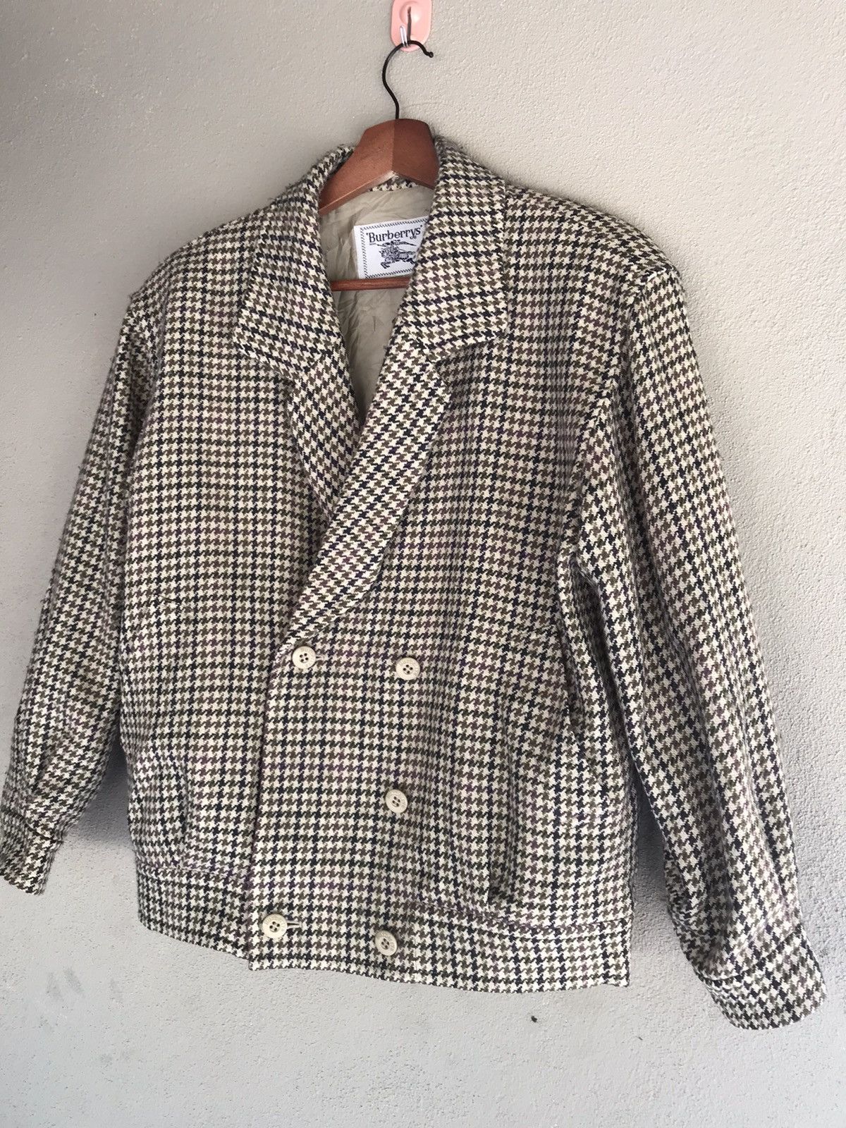 Vintage 70s burberrys white label wool checkered jacket