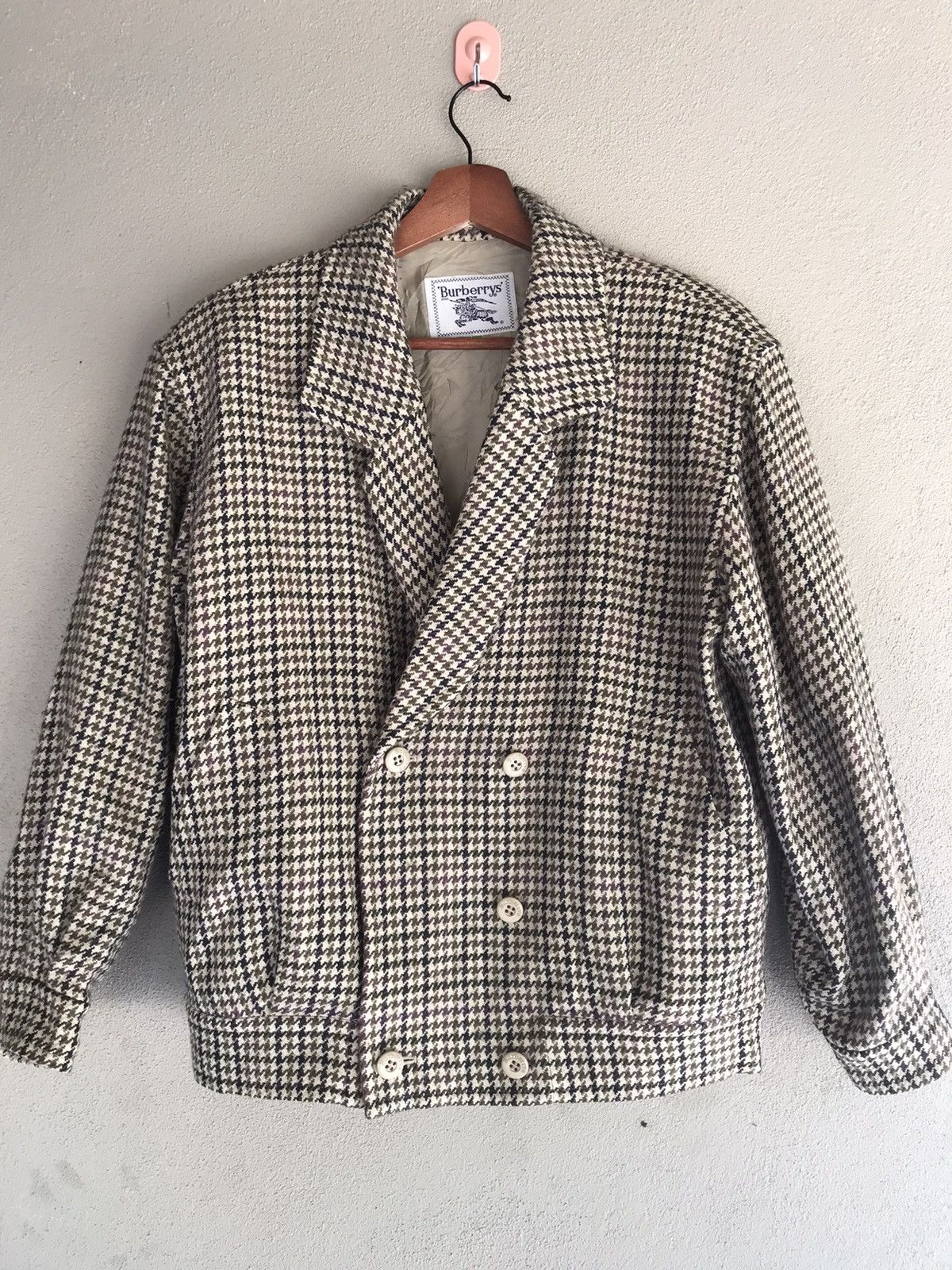 Vintage 70s burberrys white label wool checkered jacket