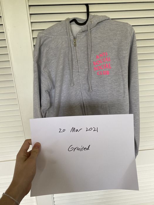 Anti Social Social Club Grey and pink zip up ASSC hoodie Grailed