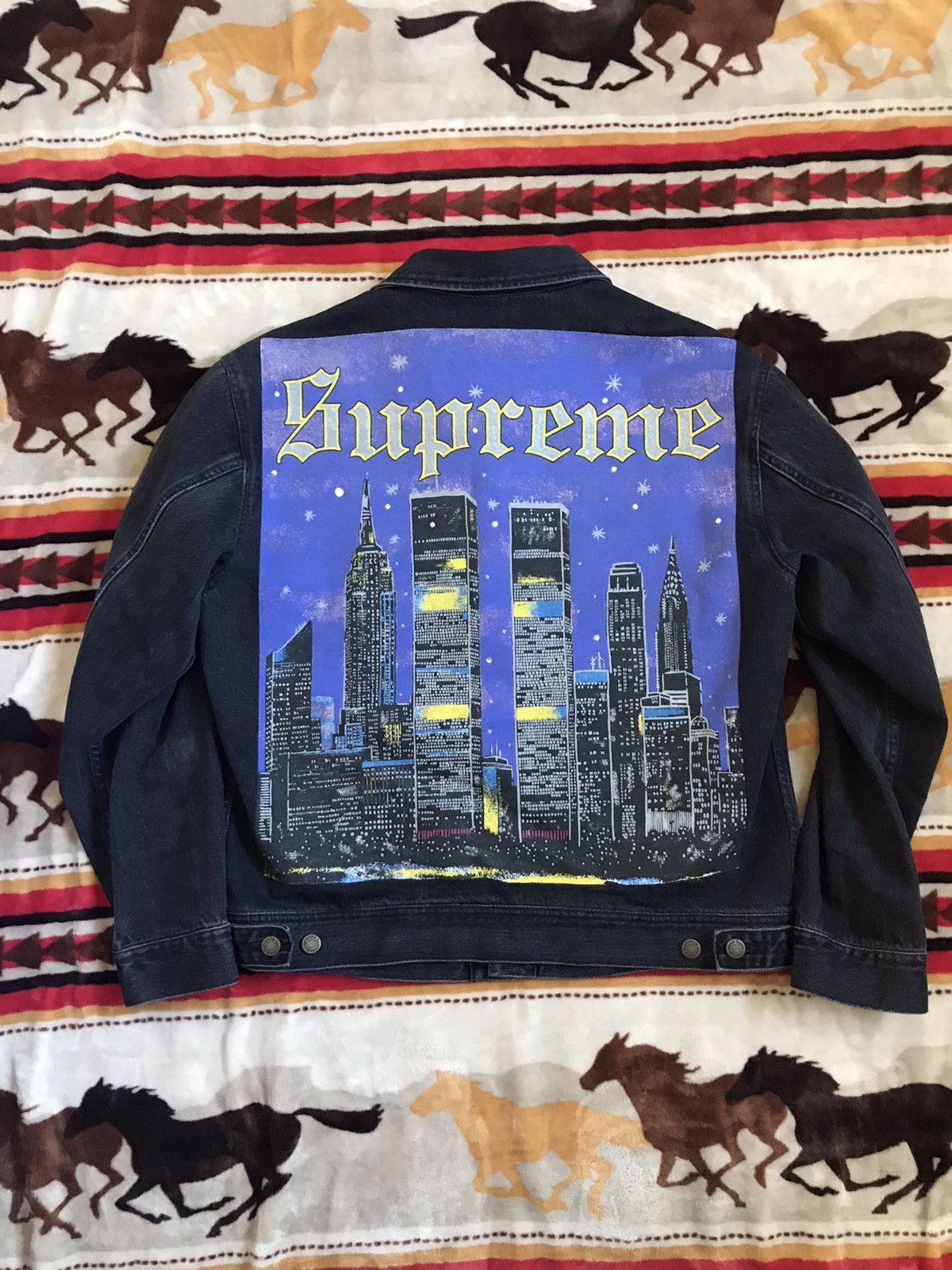 Supreme New York Painted Trucker Jacket Blue