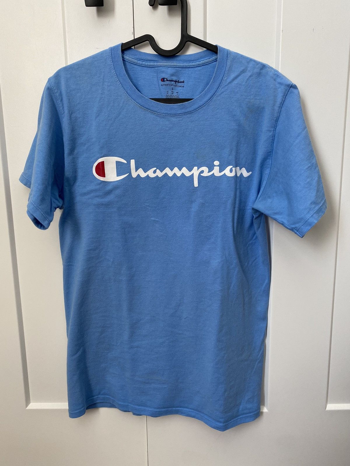 Champion Baby blue champion logo shirt | Grailed