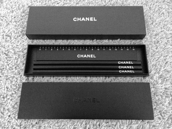 Chanel Chanel Black Pencil Case With 3 Pencils And One Ruler