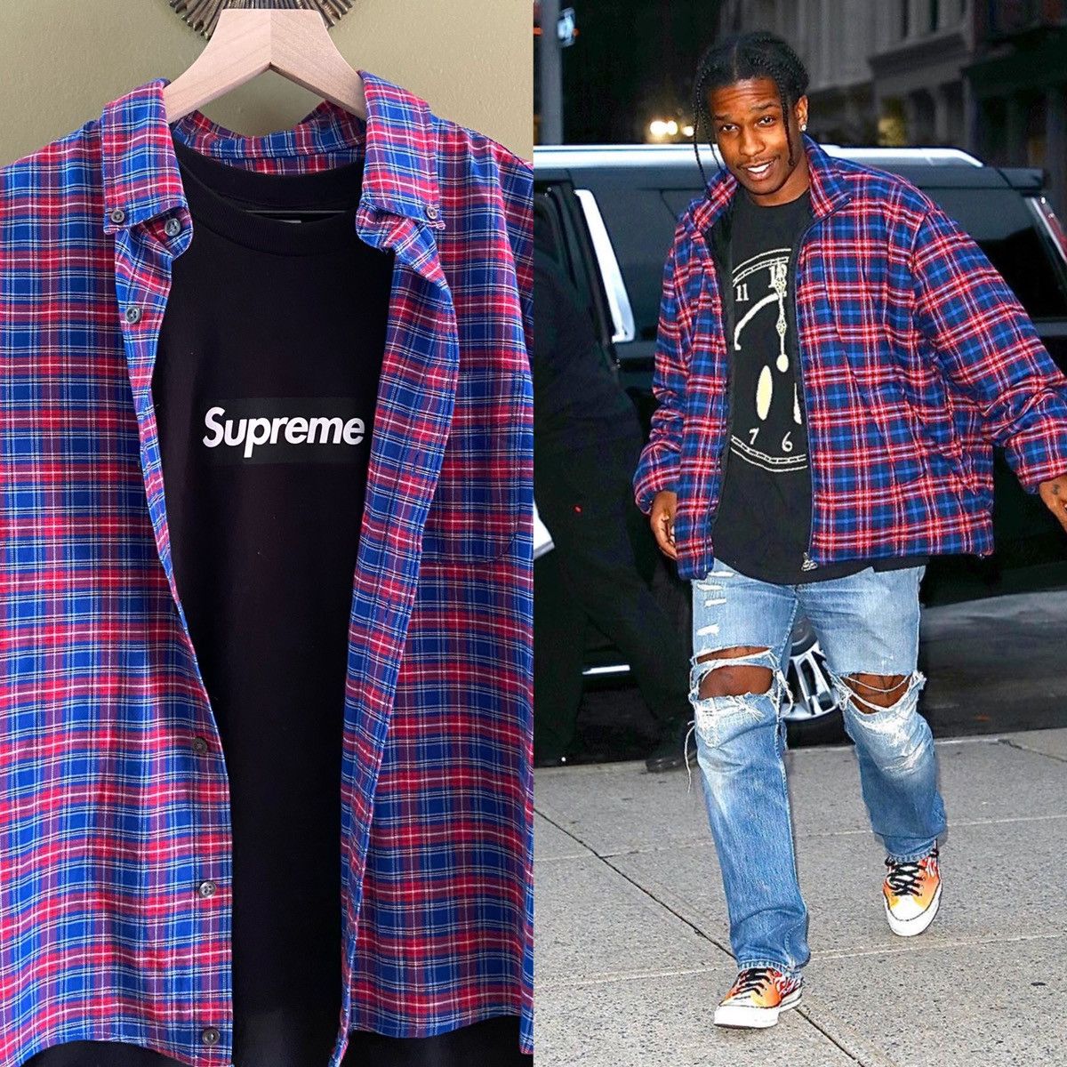Vintage Blue Red ASAP Rocky Style Plaid Flannel