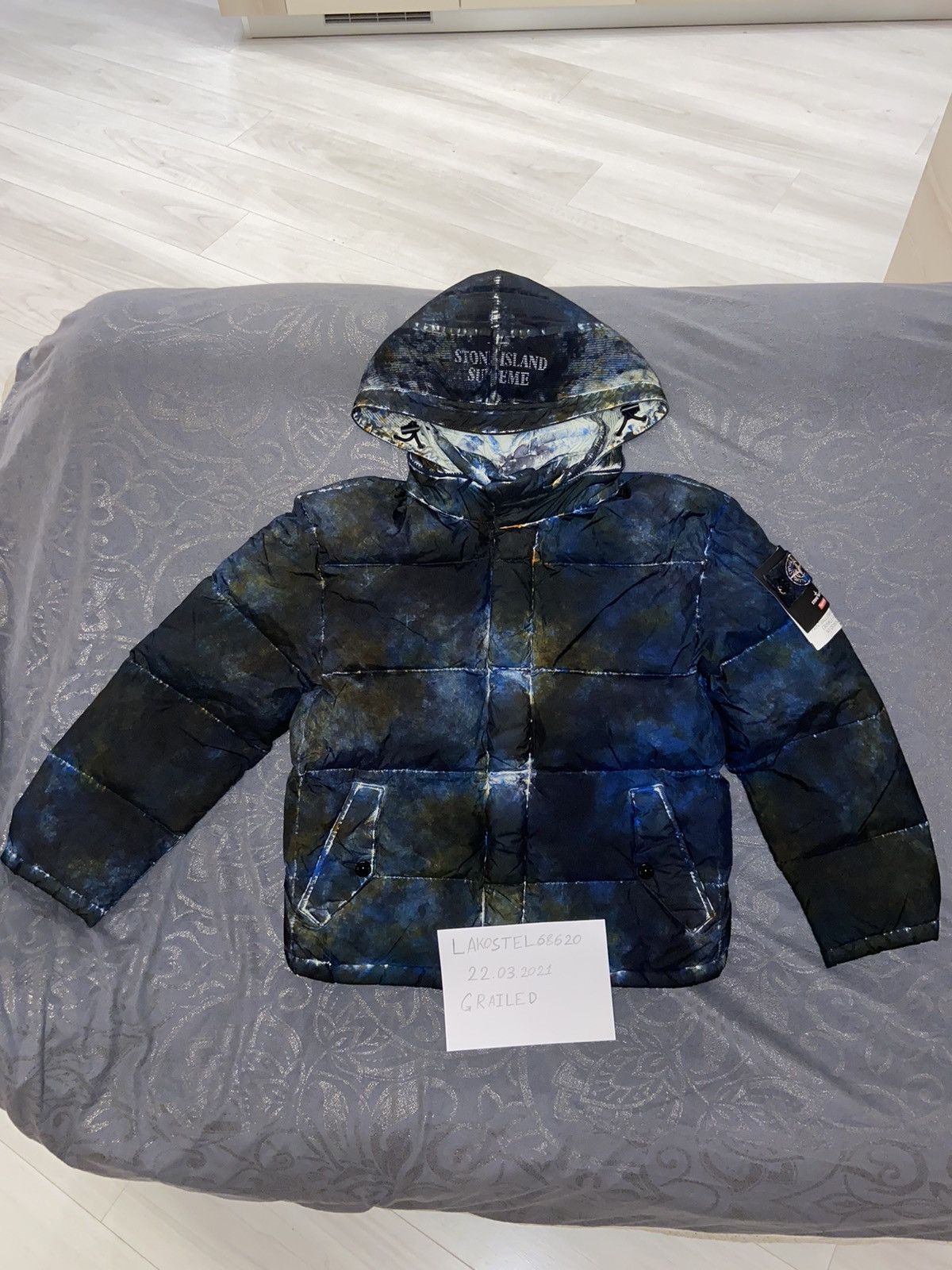 Supreme Supreme Stone Island Painted Camo Crinkle Down Jacket