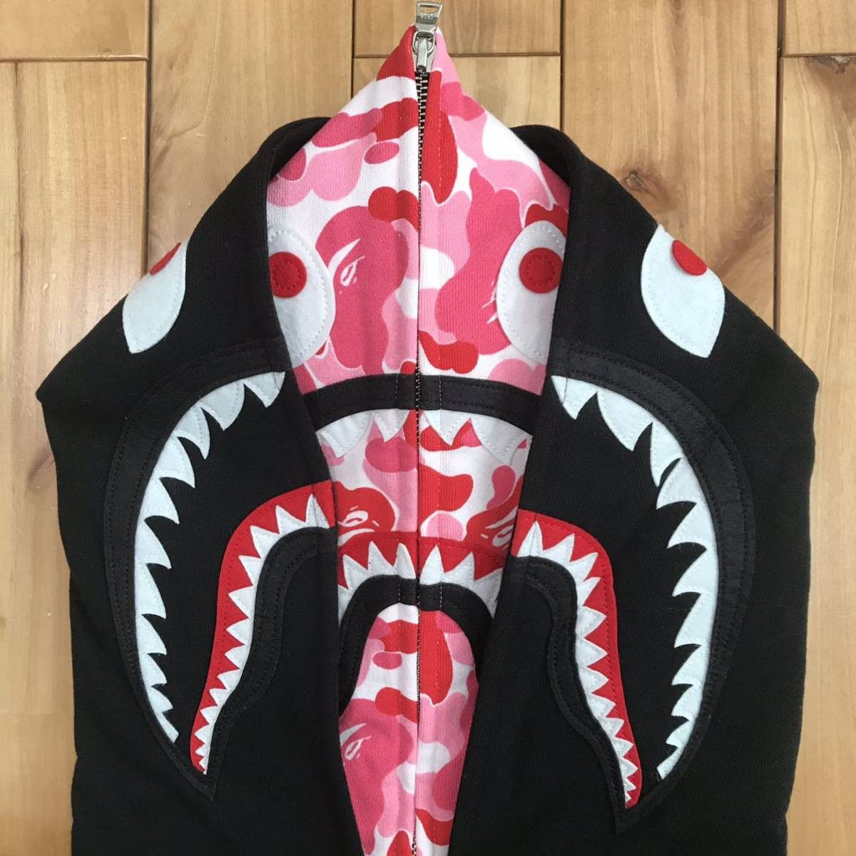 Bape BAPE Double shark full zip hoodie black x ABC camo pink Grailed