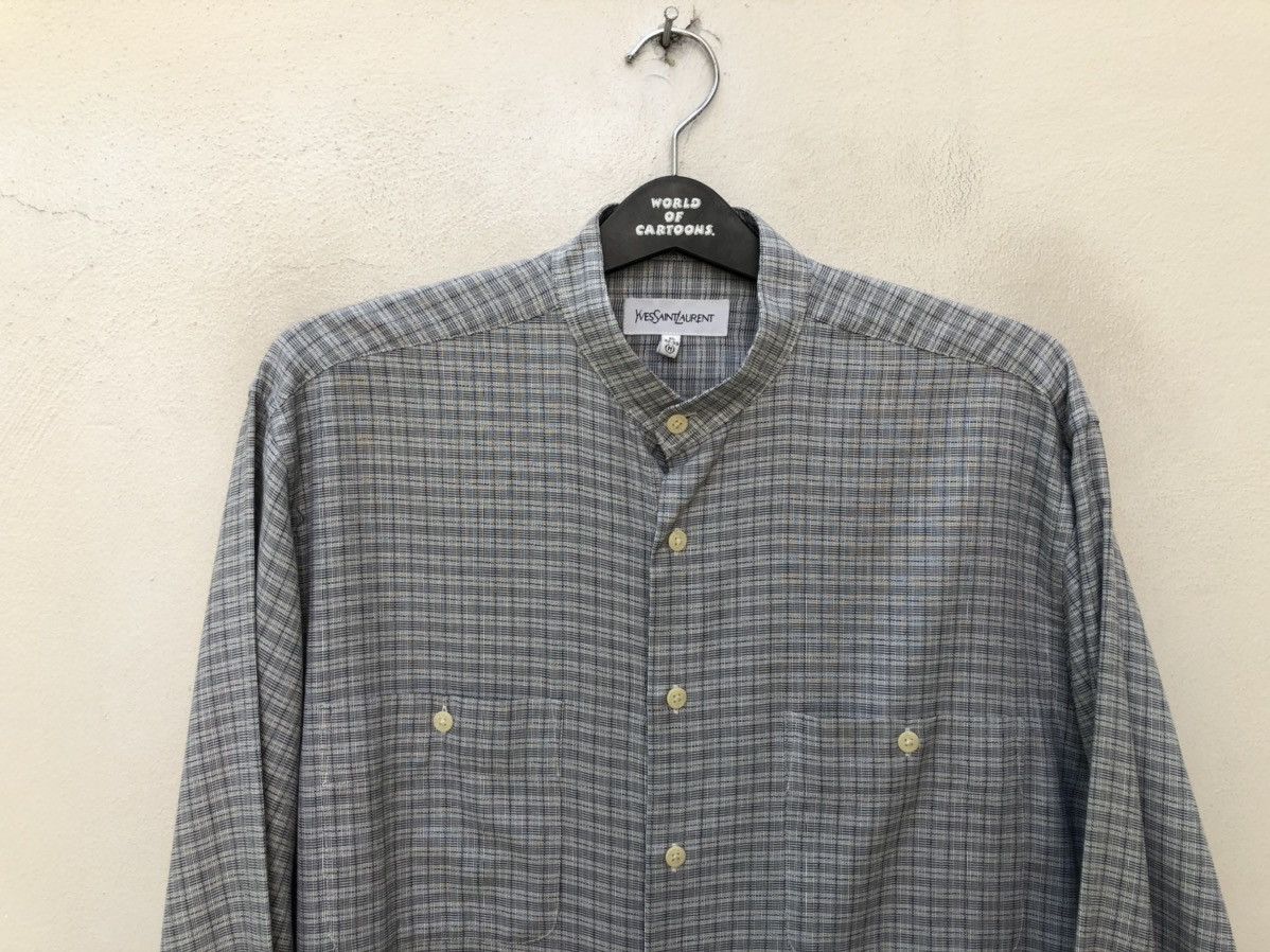 Yves Saint Laurent Ysl Checkered Mandarin Collar Button Shirt Size US M / EU 48-50 / 2 - 2 Thumbnail