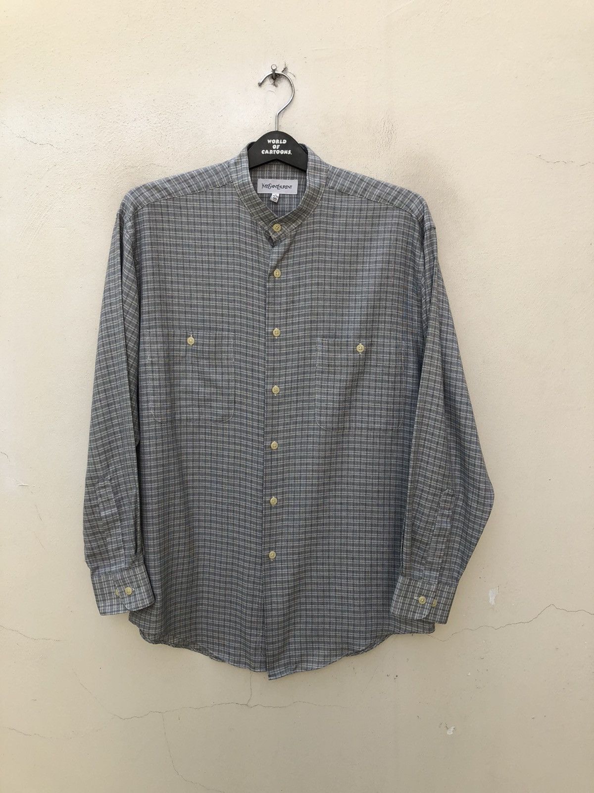 Yves Saint Laurent Ysl Checkered Mandarin Collar Button Shirt Size US M / EU 48-50 / 2 - 1 Thumbnail
