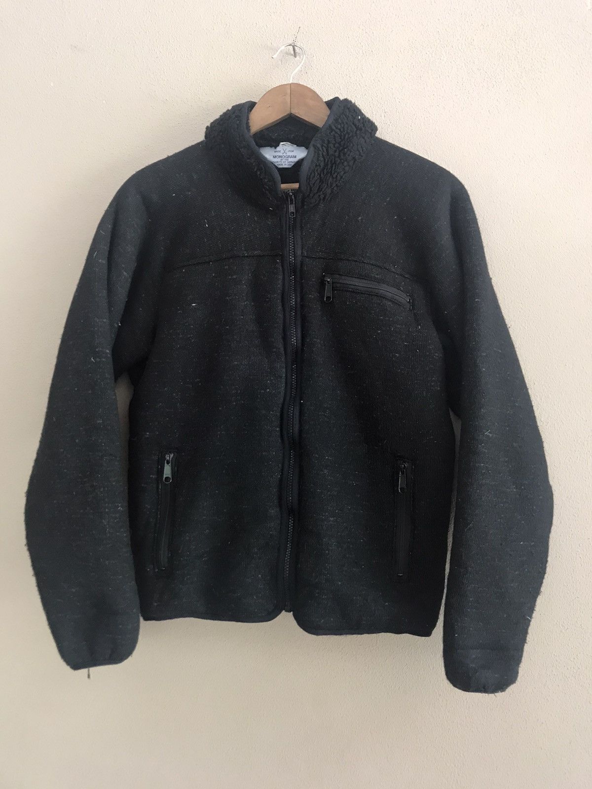 Monogram sherpa lining zipper jacket made in Usa