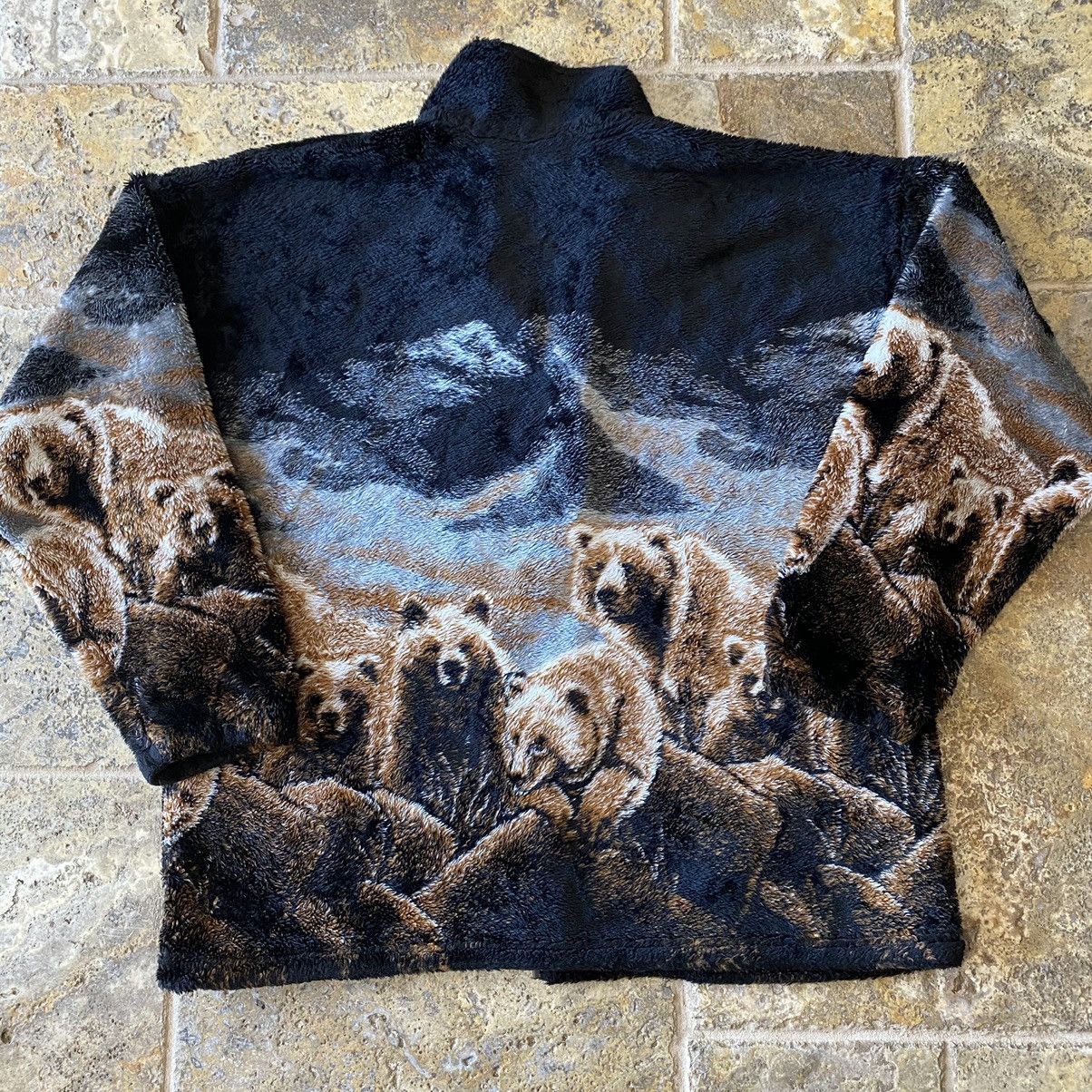 Vintage 90s Mazmania Grizzly Bear Fuzzy Fleece All Over USA Jacket 