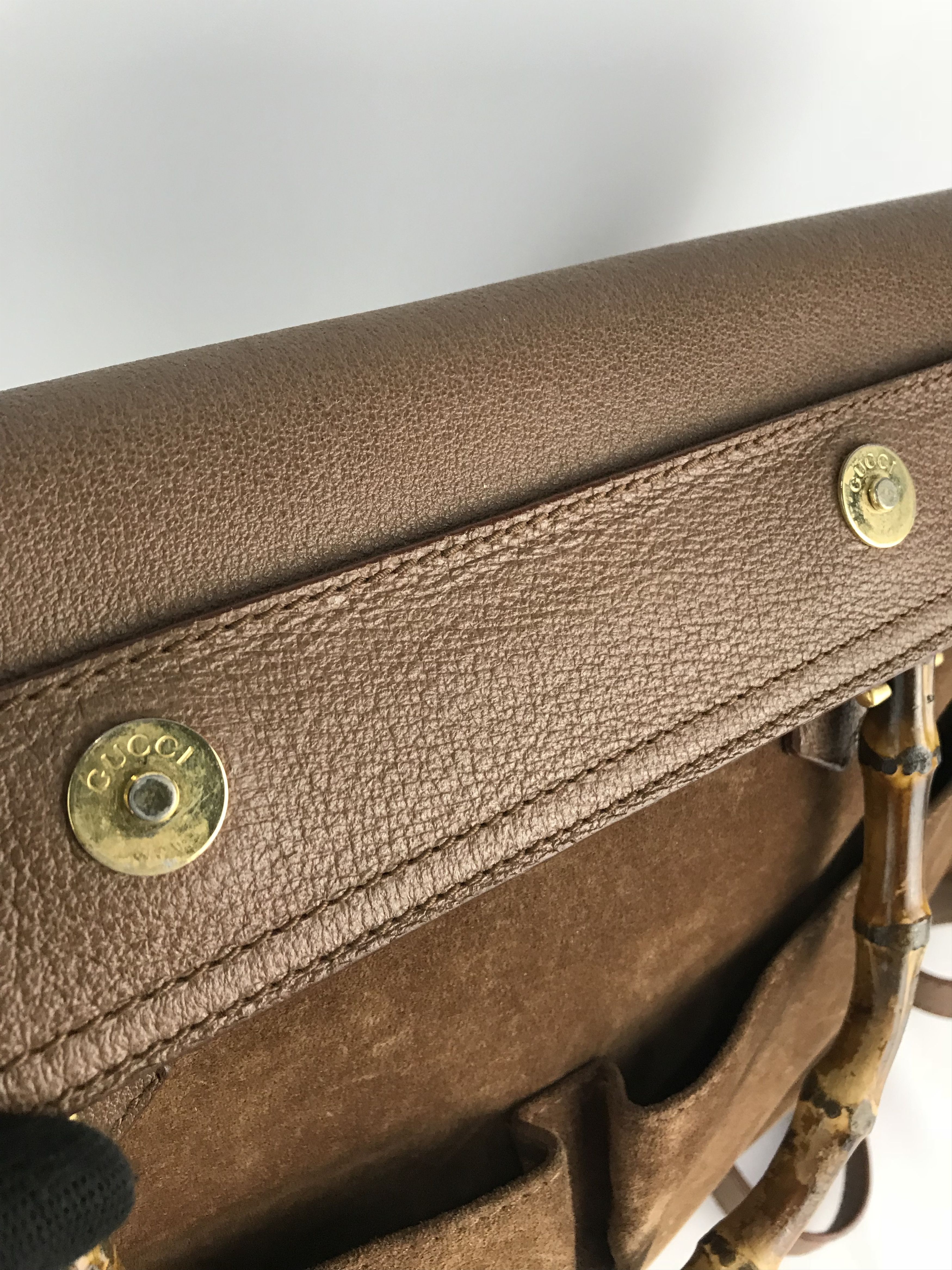Gucci ❌Last Drop❌Vtg Gucci Bamboo suede Leather Two Way handbag Size ONE SIZE - 13 Thumbnail