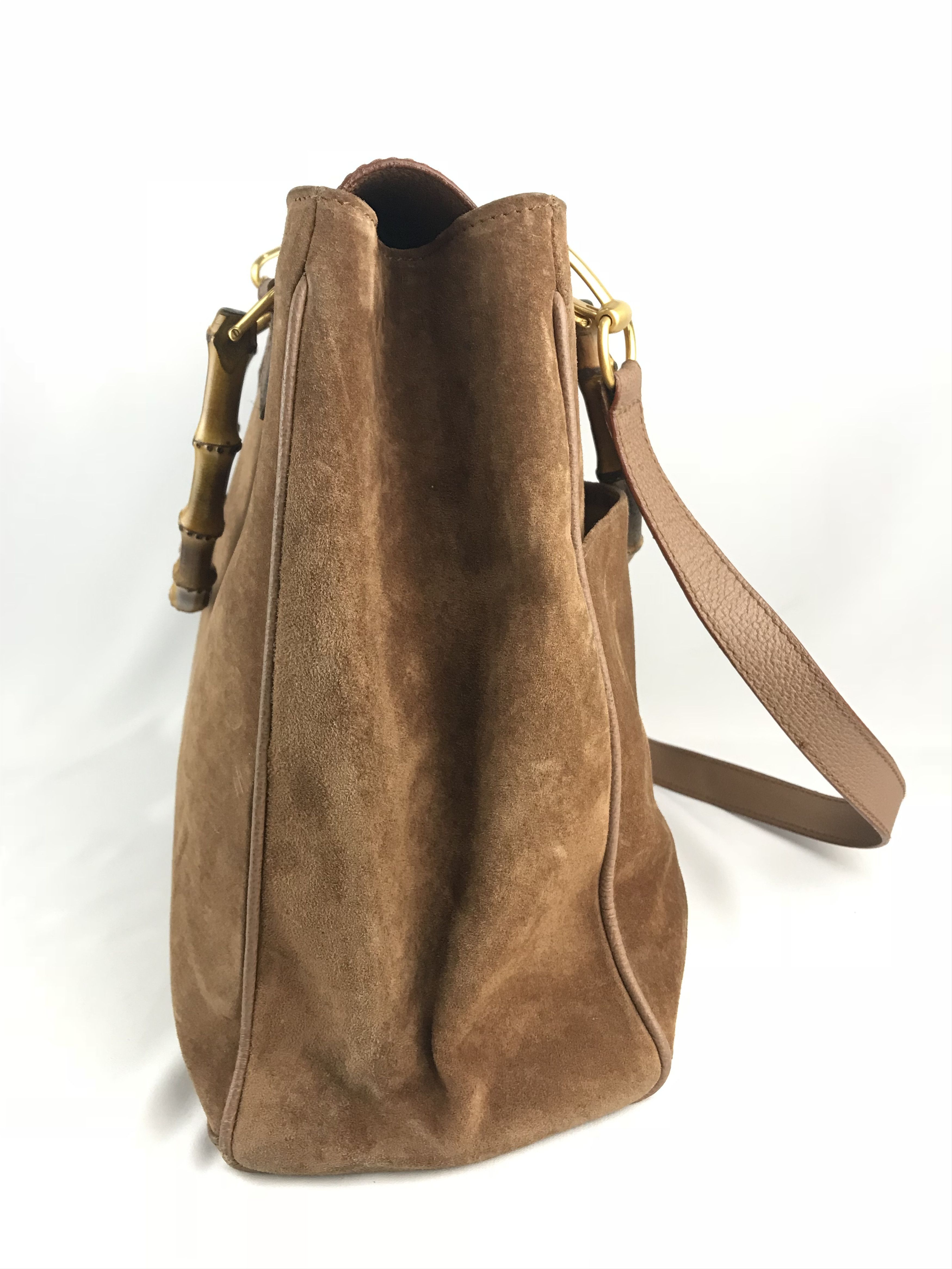 Gucci ❌Last Drop❌Vtg Gucci Bamboo suede Leather Two Way handbag Size ONE SIZE - 20 Thumbnail