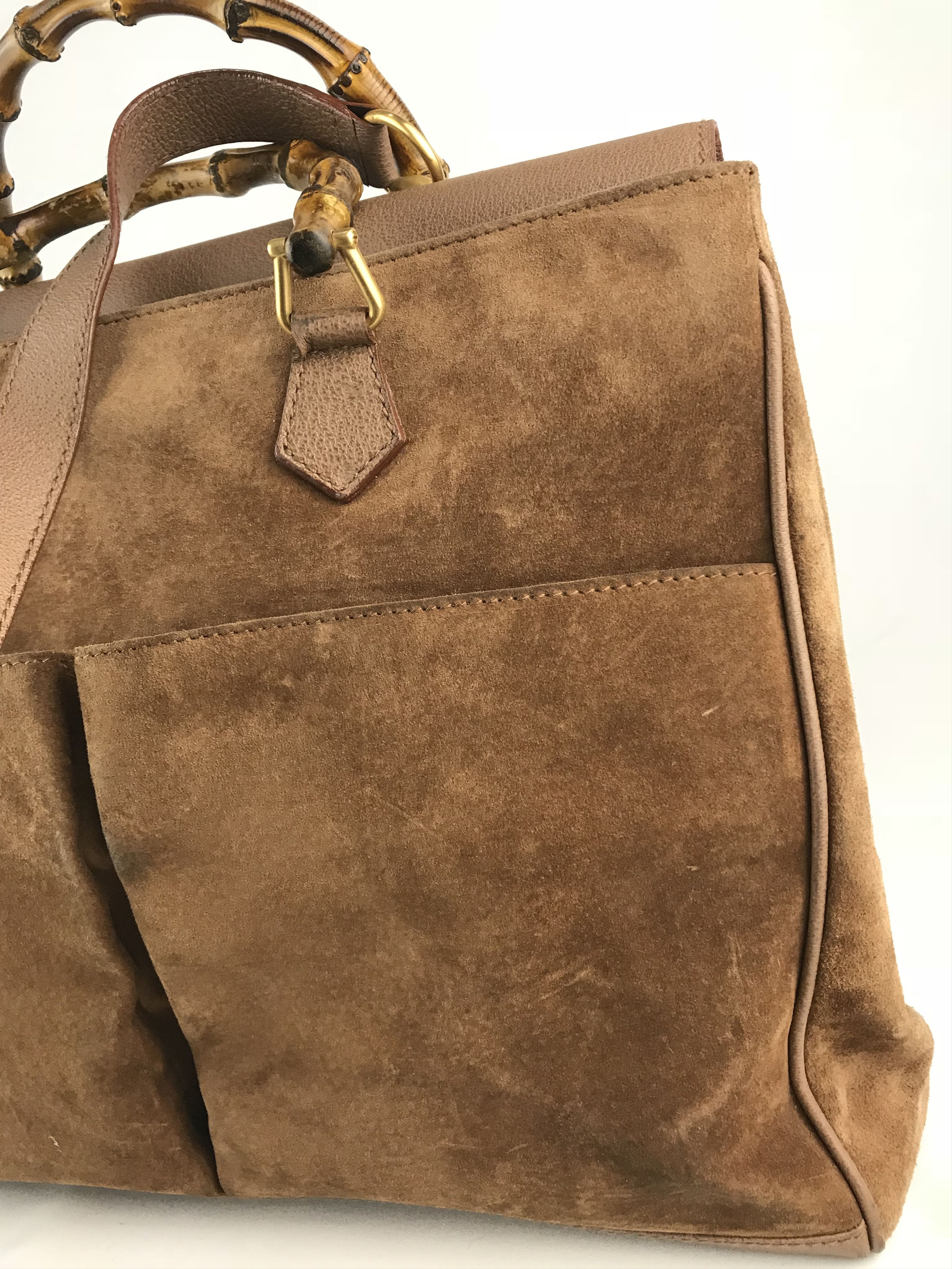Gucci ❌Last Drop❌Vtg Gucci Bamboo suede Leather Two Way handbag Size ONE SIZE - 25 Thumbnail