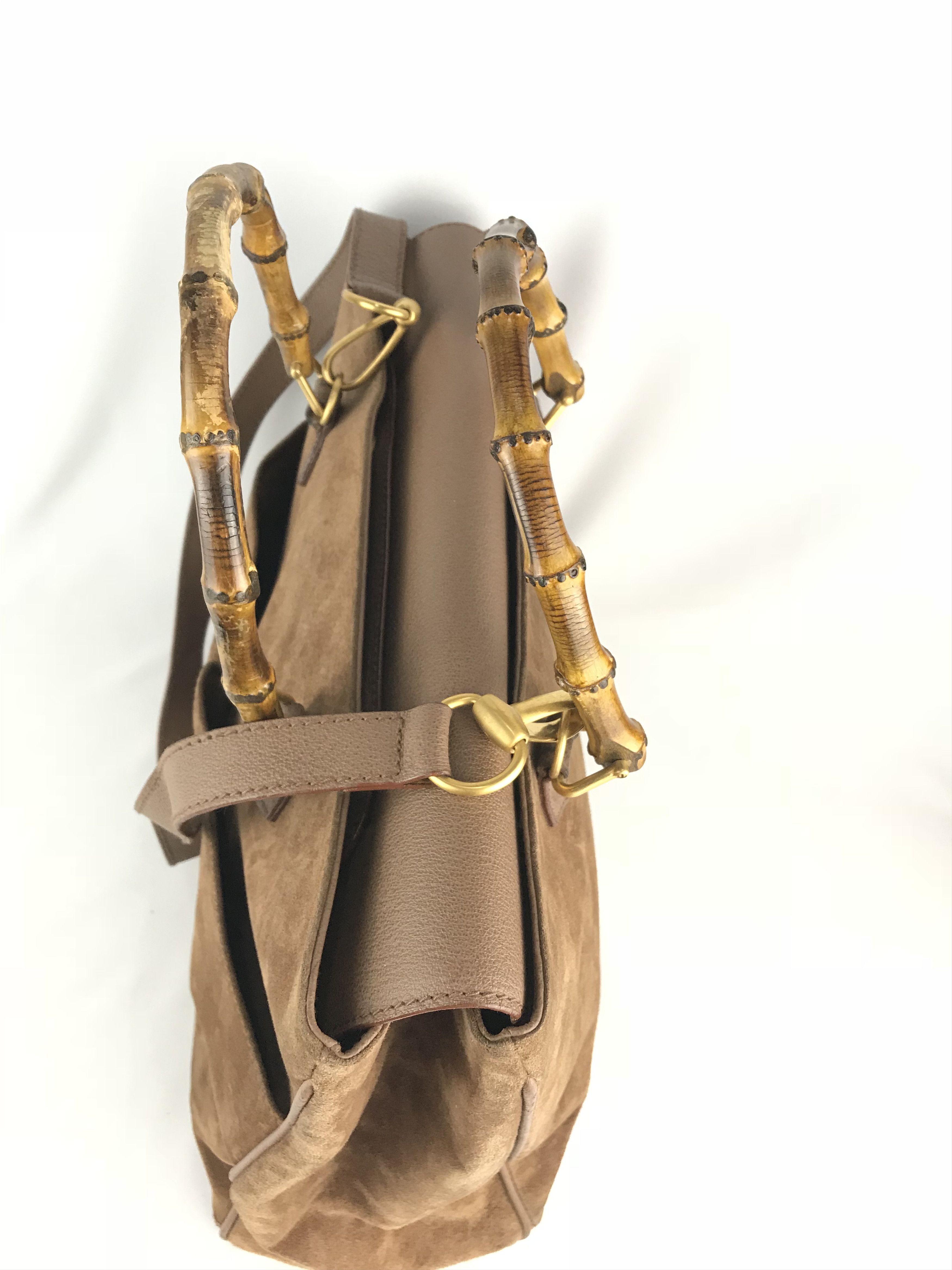 Gucci ❌Last Drop❌Vtg Gucci Bamboo suede Leather Two Way handbag Size ONE SIZE - 19 Thumbnail