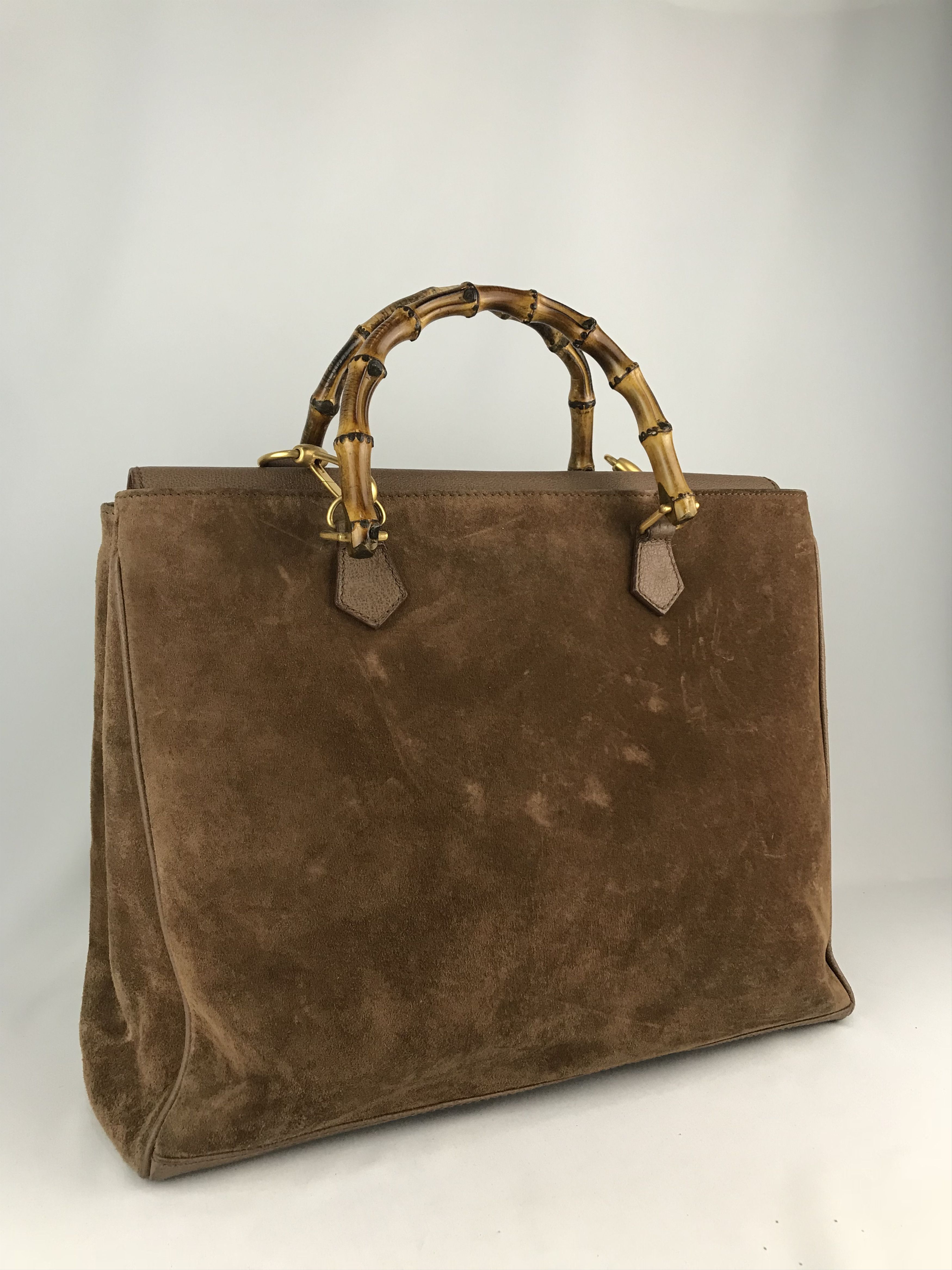 Gucci ❌Last Drop❌Vtg Gucci Bamboo suede Leather Two Way handbag Size ONE SIZE - 17 Thumbnail