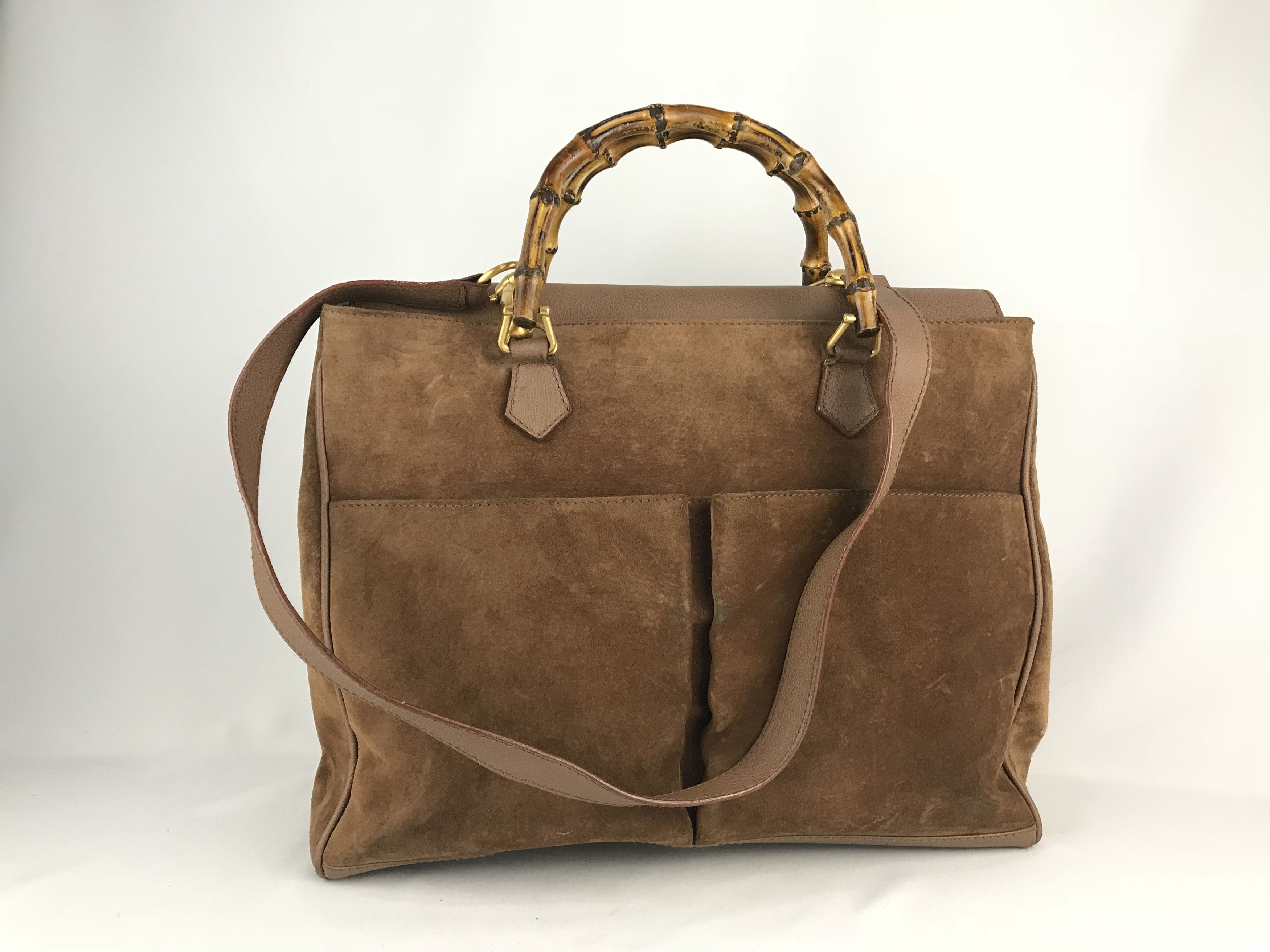 Gucci ❌Last Drop❌Vtg Gucci Bamboo suede Leather Two Way handbag Size ONE SIZE - 1 Thumbnail