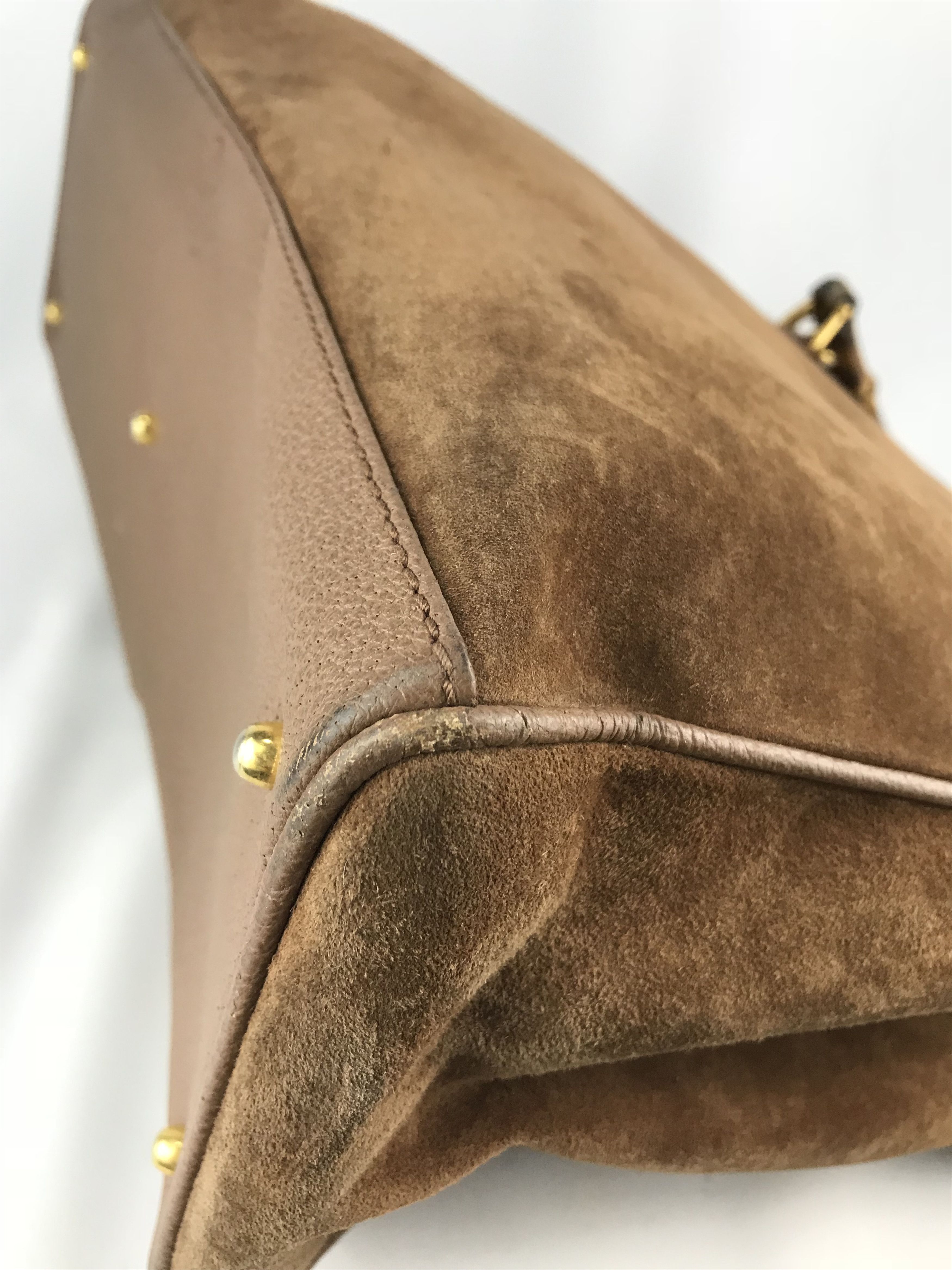 Gucci ❌Last Drop❌Vtg Gucci Bamboo suede Leather Two Way handbag Size ONE SIZE - 22 Thumbnail