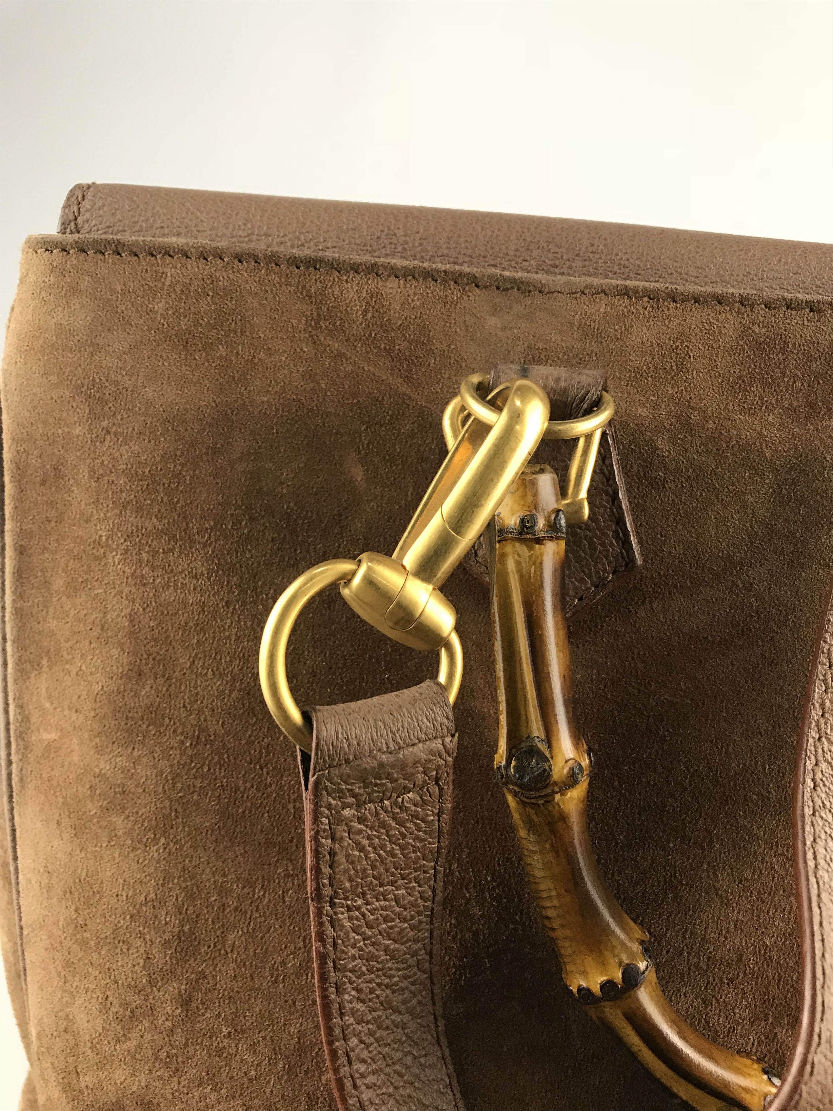 Gucci ❌Last Drop❌Vtg Gucci Bamboo suede Leather Two Way handbag Size ONE SIZE - 24 Thumbnail
