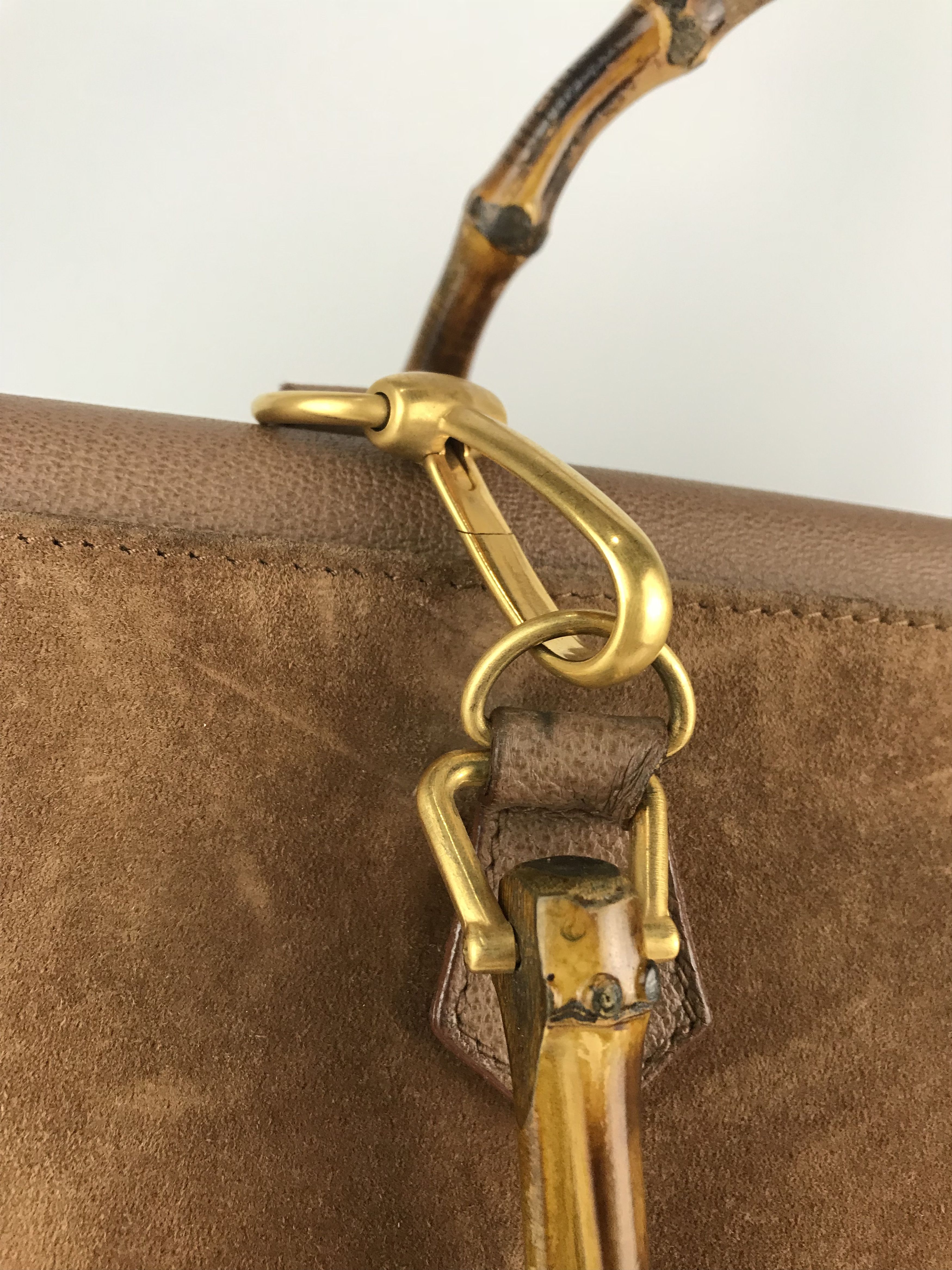 Gucci ❌Last Drop❌Vtg Gucci Bamboo suede Leather Two Way handbag Size ONE SIZE - 18 Thumbnail