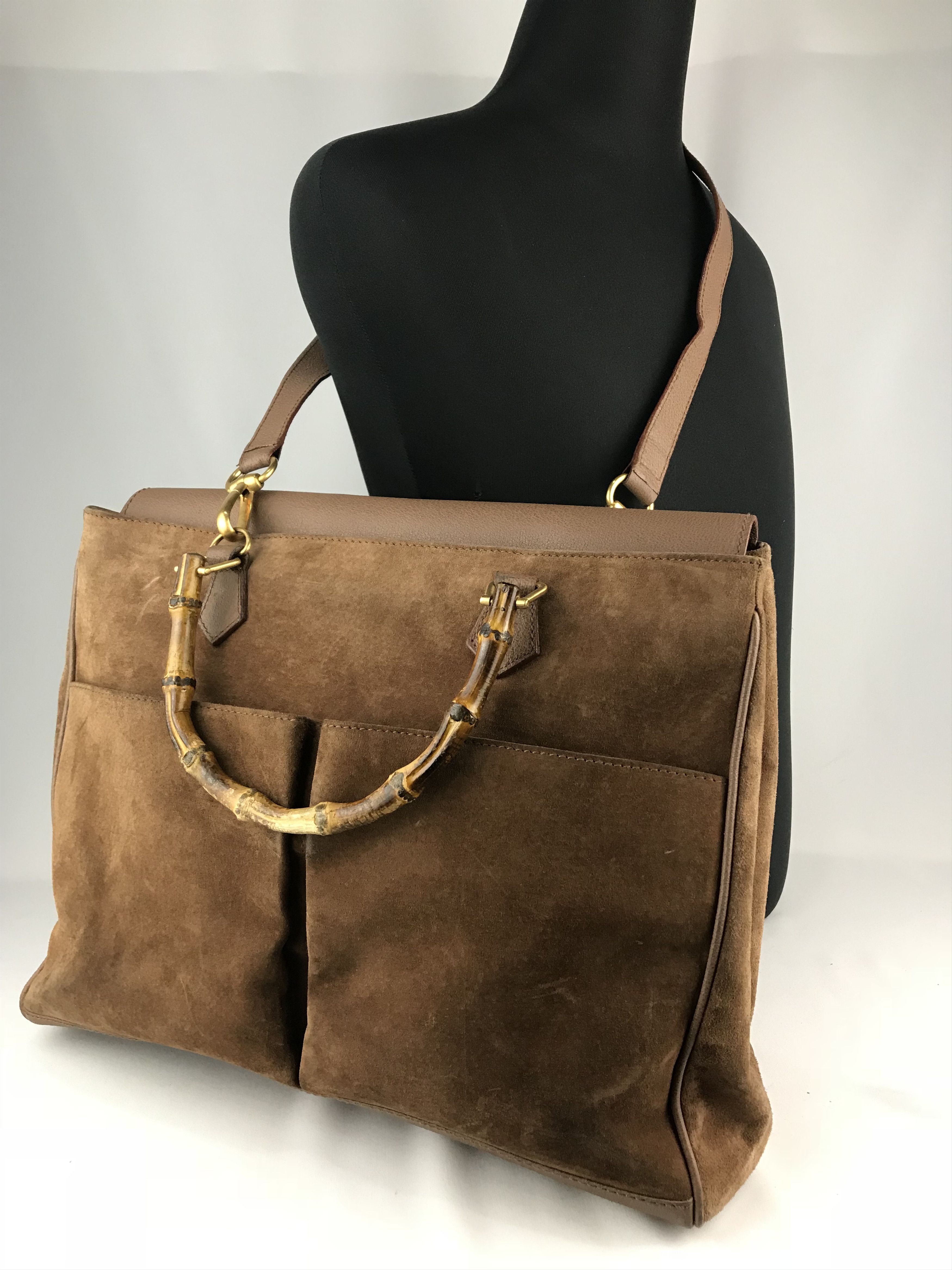 Gucci ❌Last Drop❌Vtg Gucci Bamboo suede Leather Two Way handbag Size ONE SIZE - 2 Thumbnail