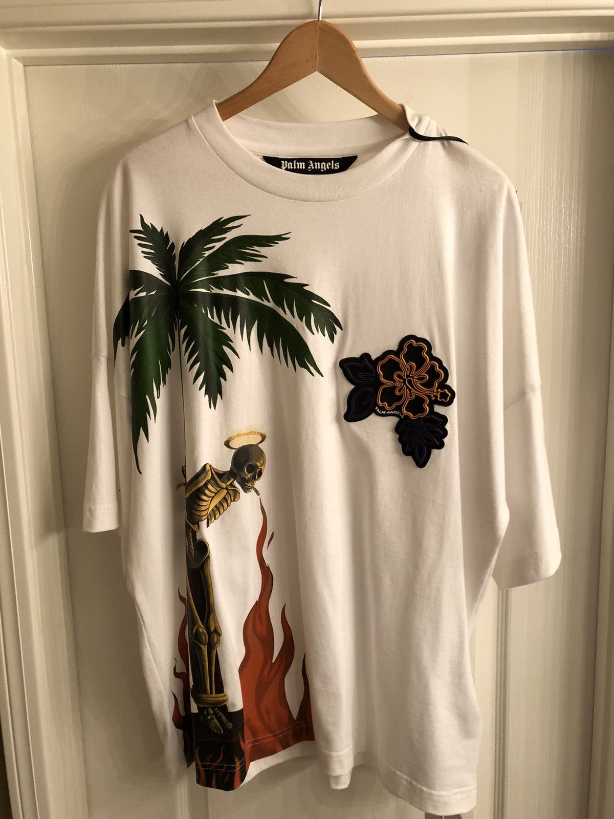 Palm Angels Palm Angels White Burning Skeleton T Shirt | Grailed