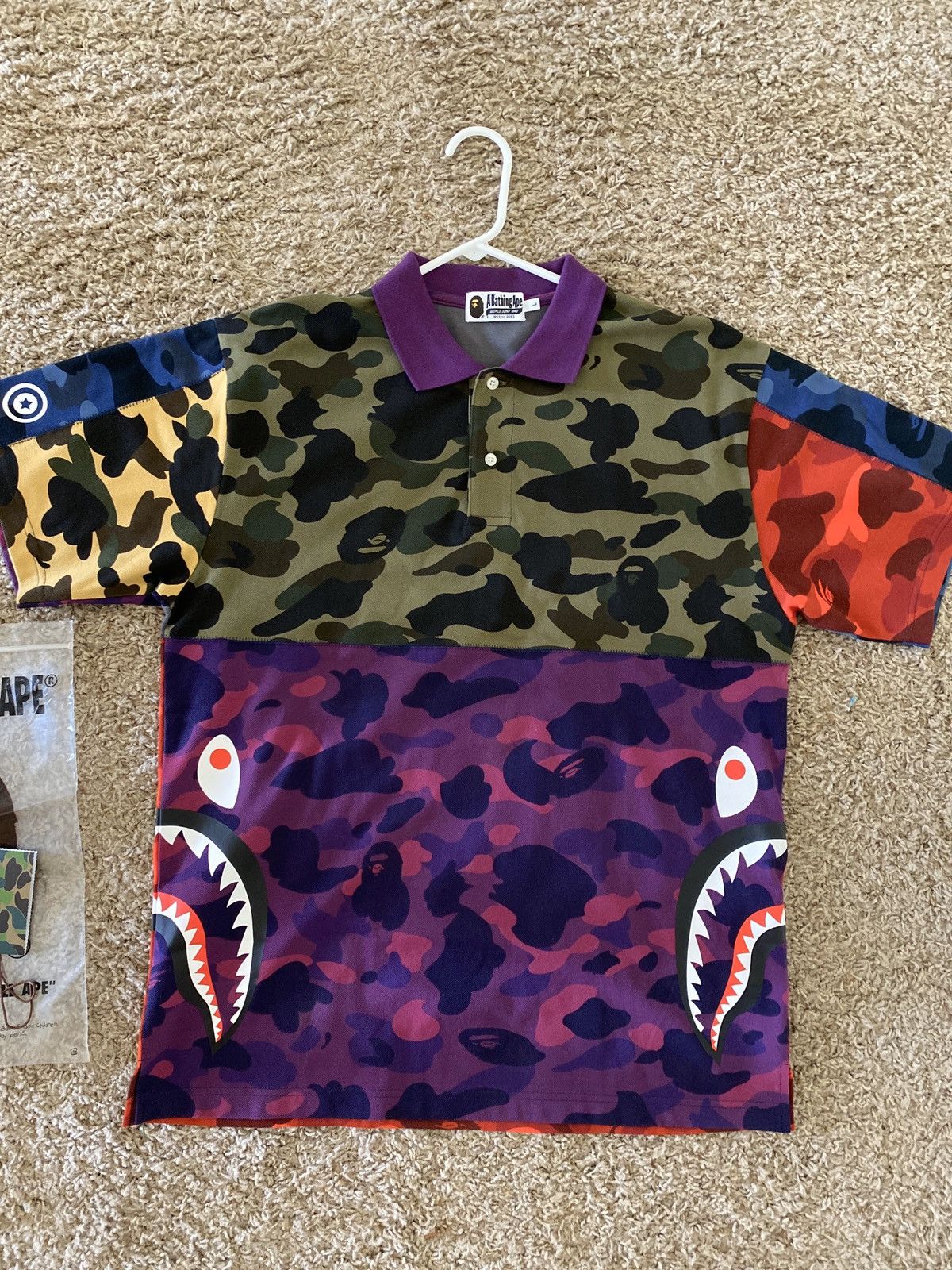 Bape Bape Mix Camo Relaxed Side Shark Polo | Grailed
