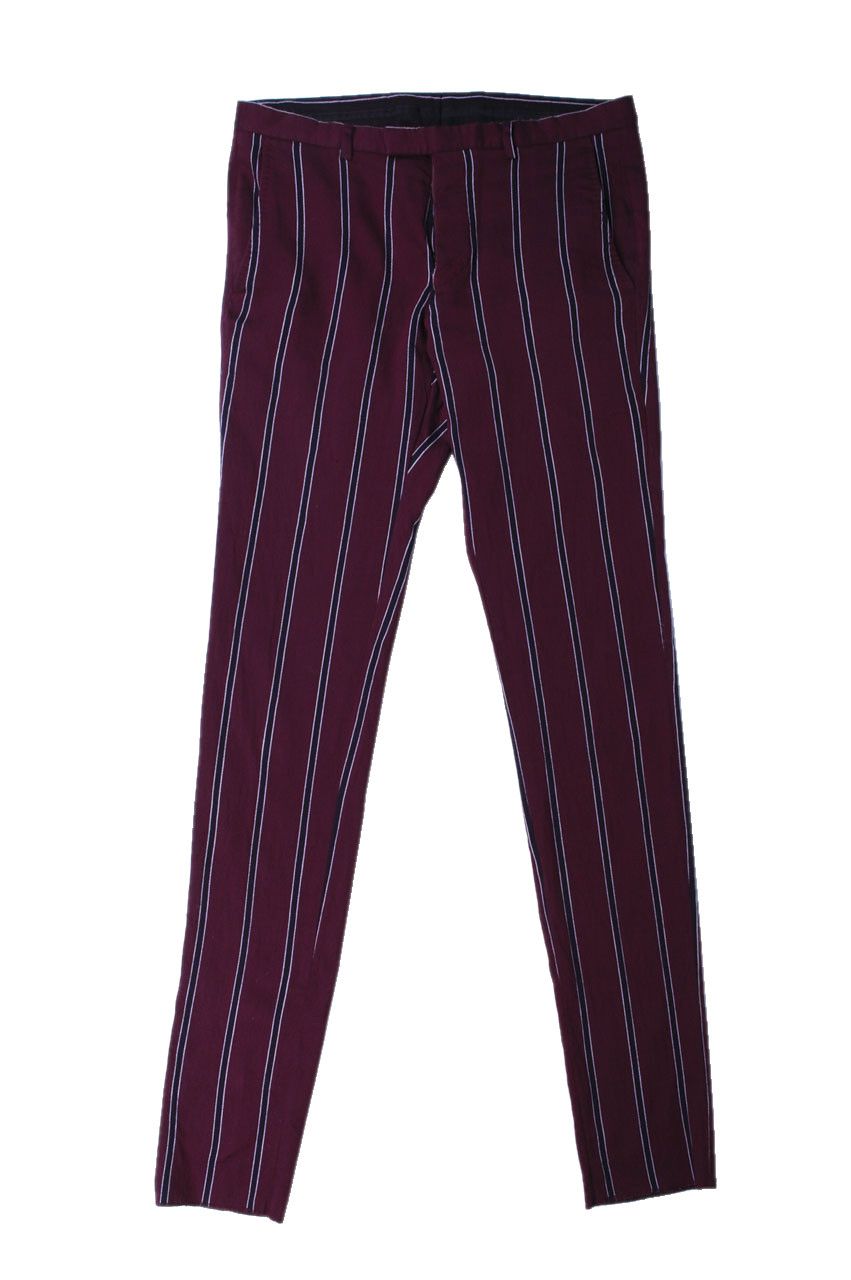 image of Original Gucci Men Striped Wool Silk Purple Pants Size 46R