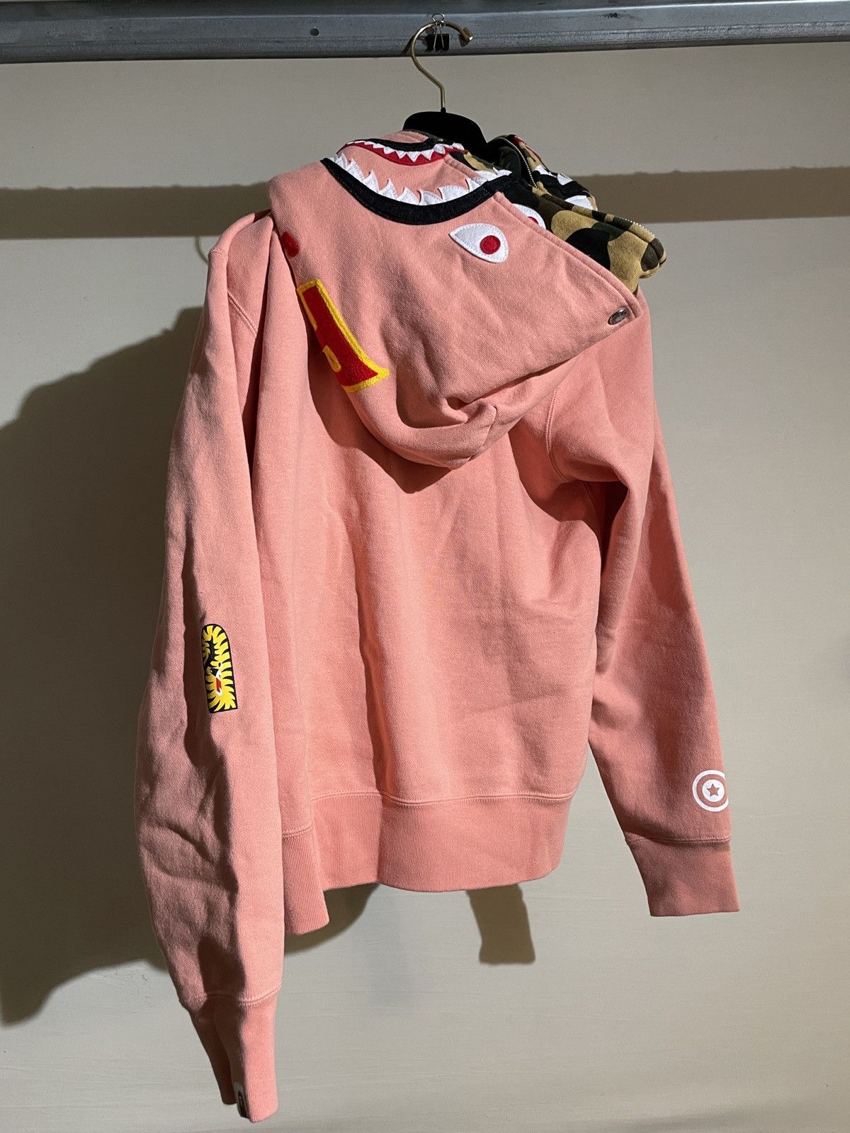 image of Bape 2Nd Shark Full Zip Double Hoodie in Pink, Men's (Size Small)