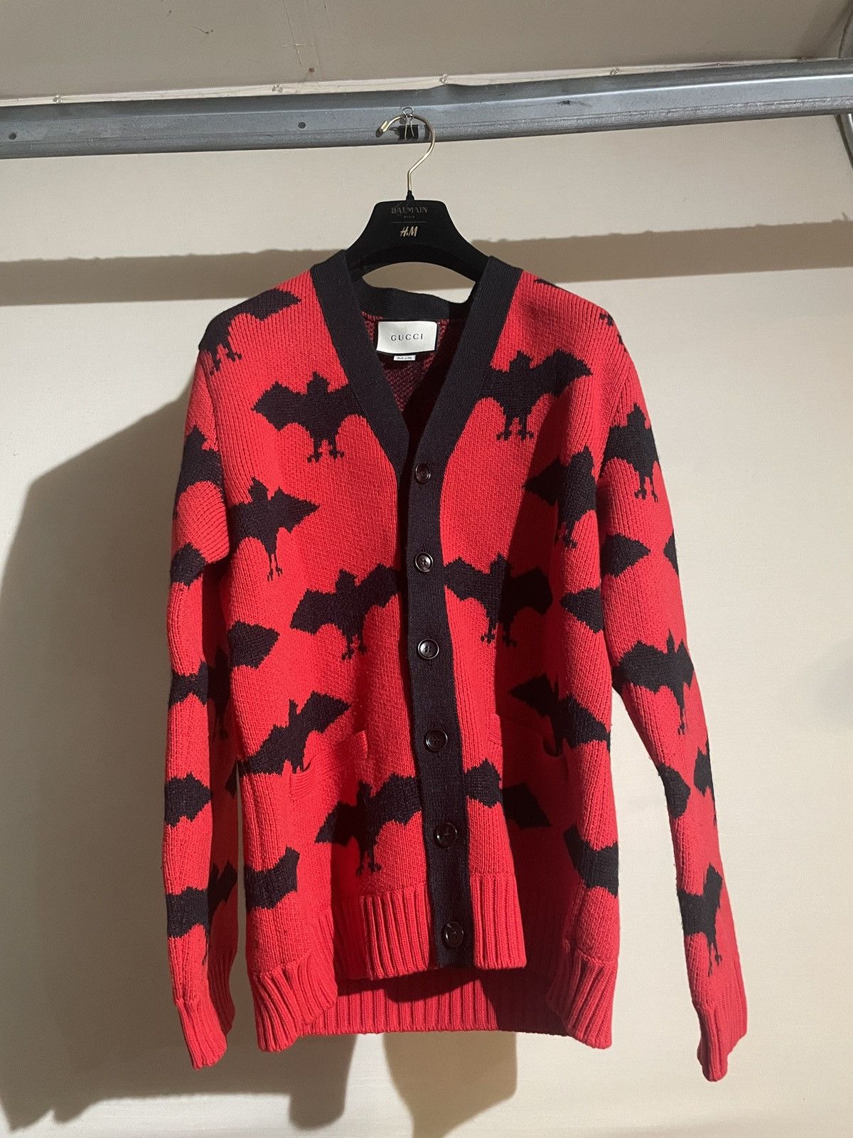 Image of Gucci Bat Knit Cardigan in Red, Men's (Size Small)