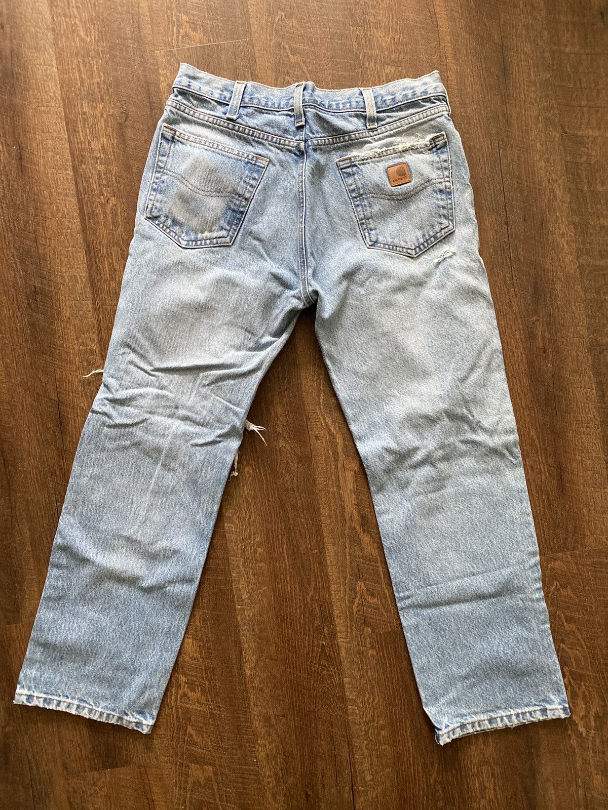 image of Vintage Carhartt Light Wash Denim Jeans in Blue, Men's (Size 34)