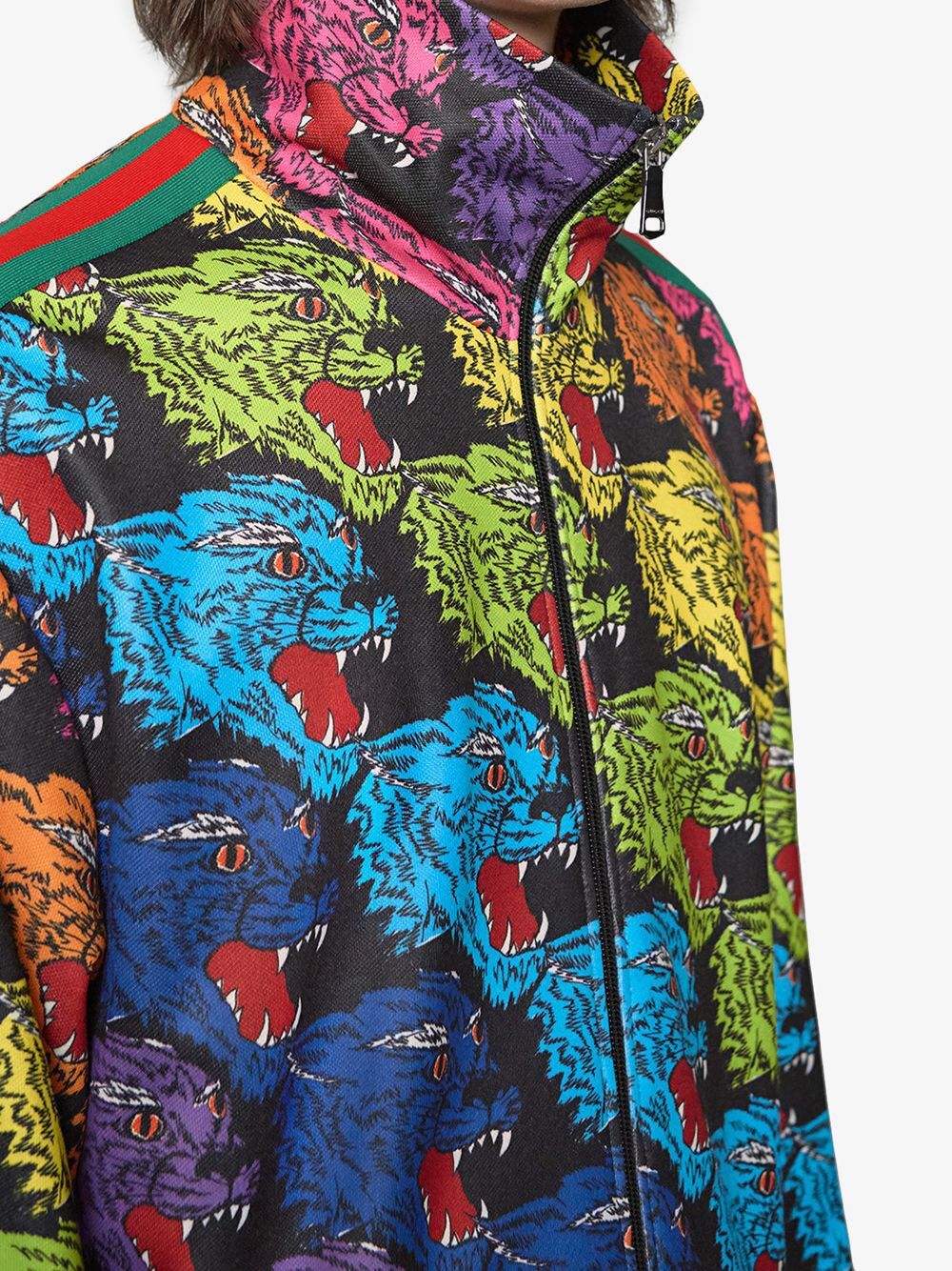 Gucci Rainbow Panther Face Technical Web Striped Jacket Outerwear