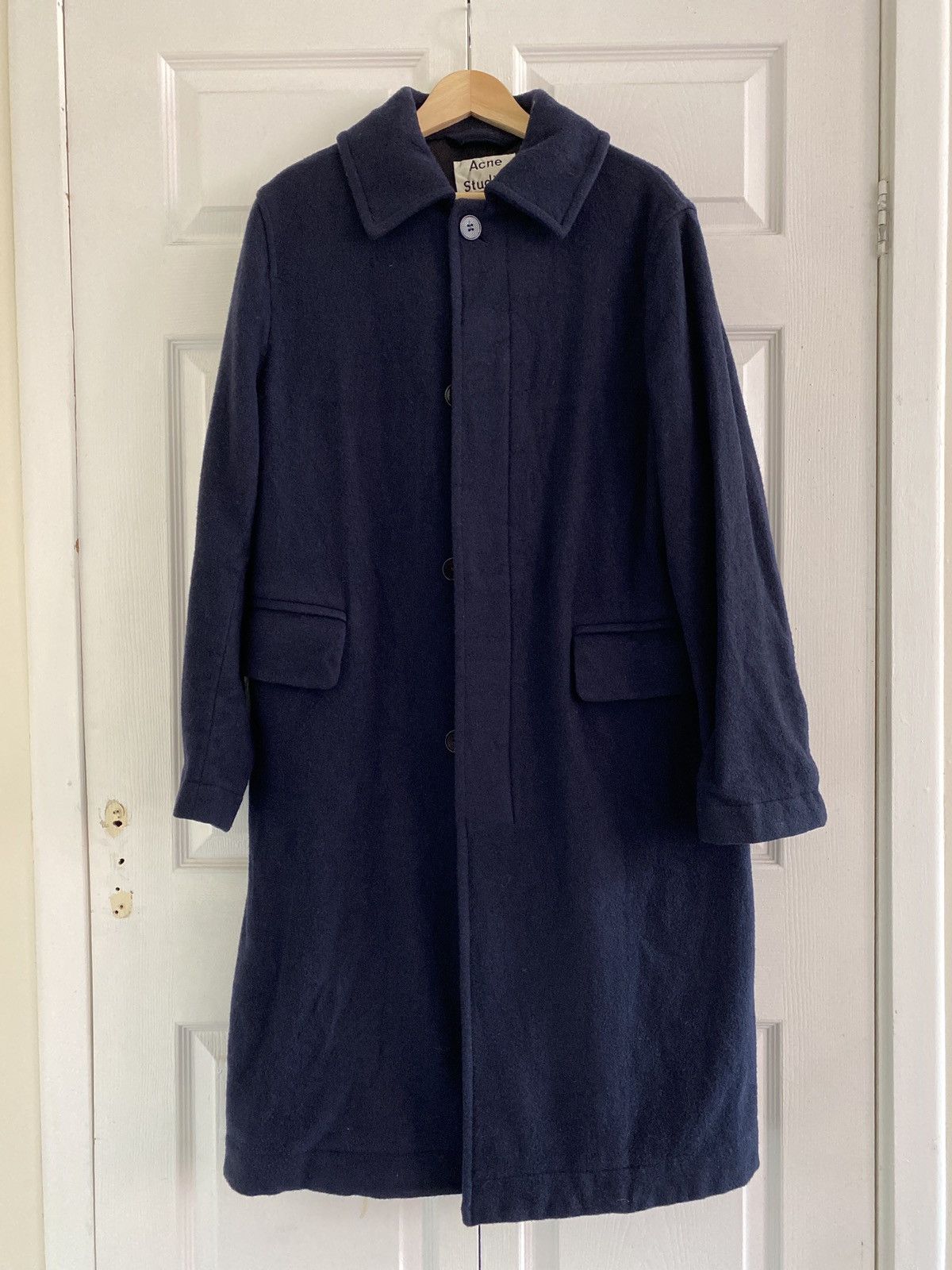 image of Acne Studios Oversized Wool Coat In Midnight Blue in Dark Blue, Men's (Size Large)