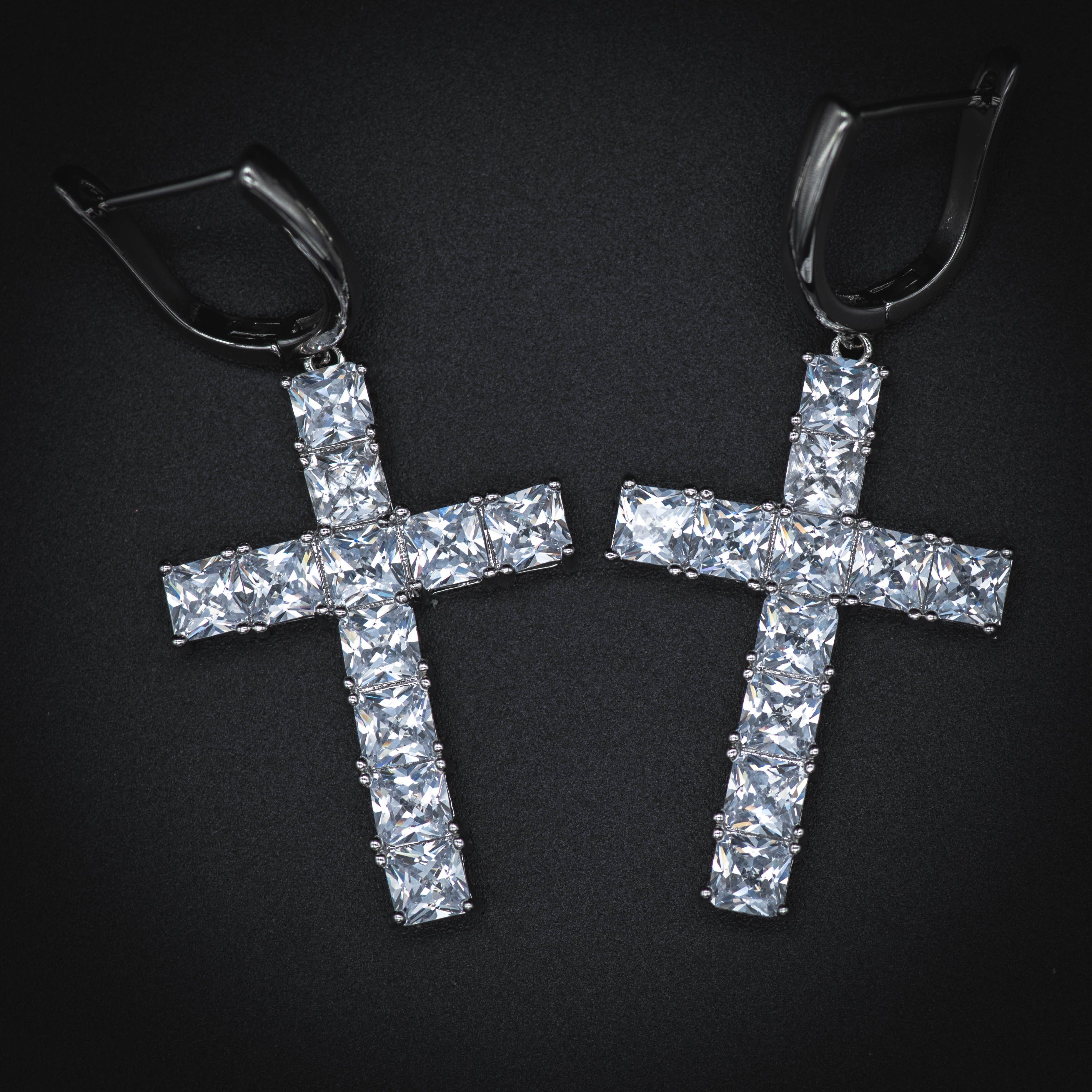 Other 18k Yellow Gold Iced Out Diamond Cross Hoop Earrings Size ONE SIZE - 1 Thumbnail