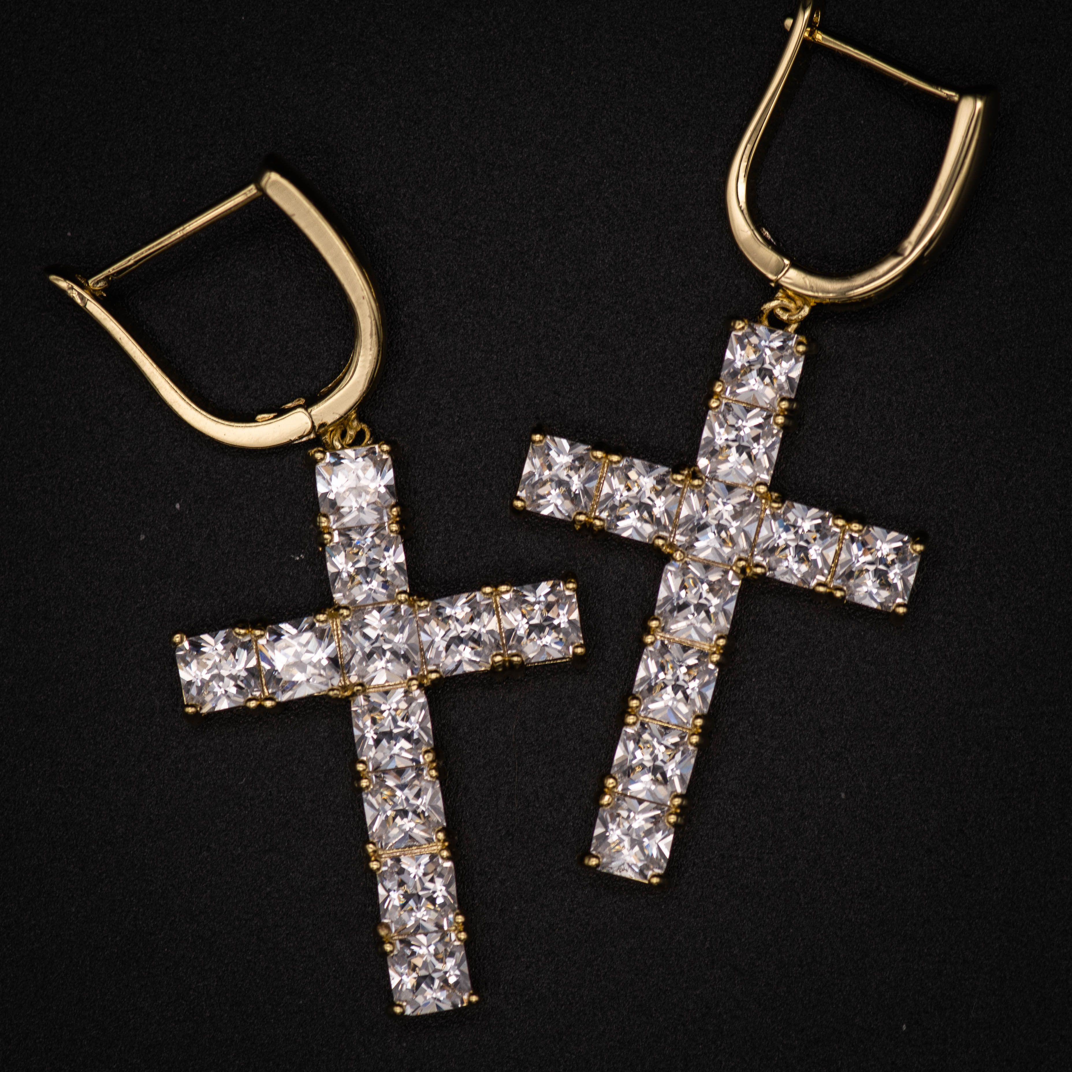 Other 18k Yellow Gold Iced Out Diamond Cross Hoop Earrings Size ONE SIZE - 1 Thumbnail
