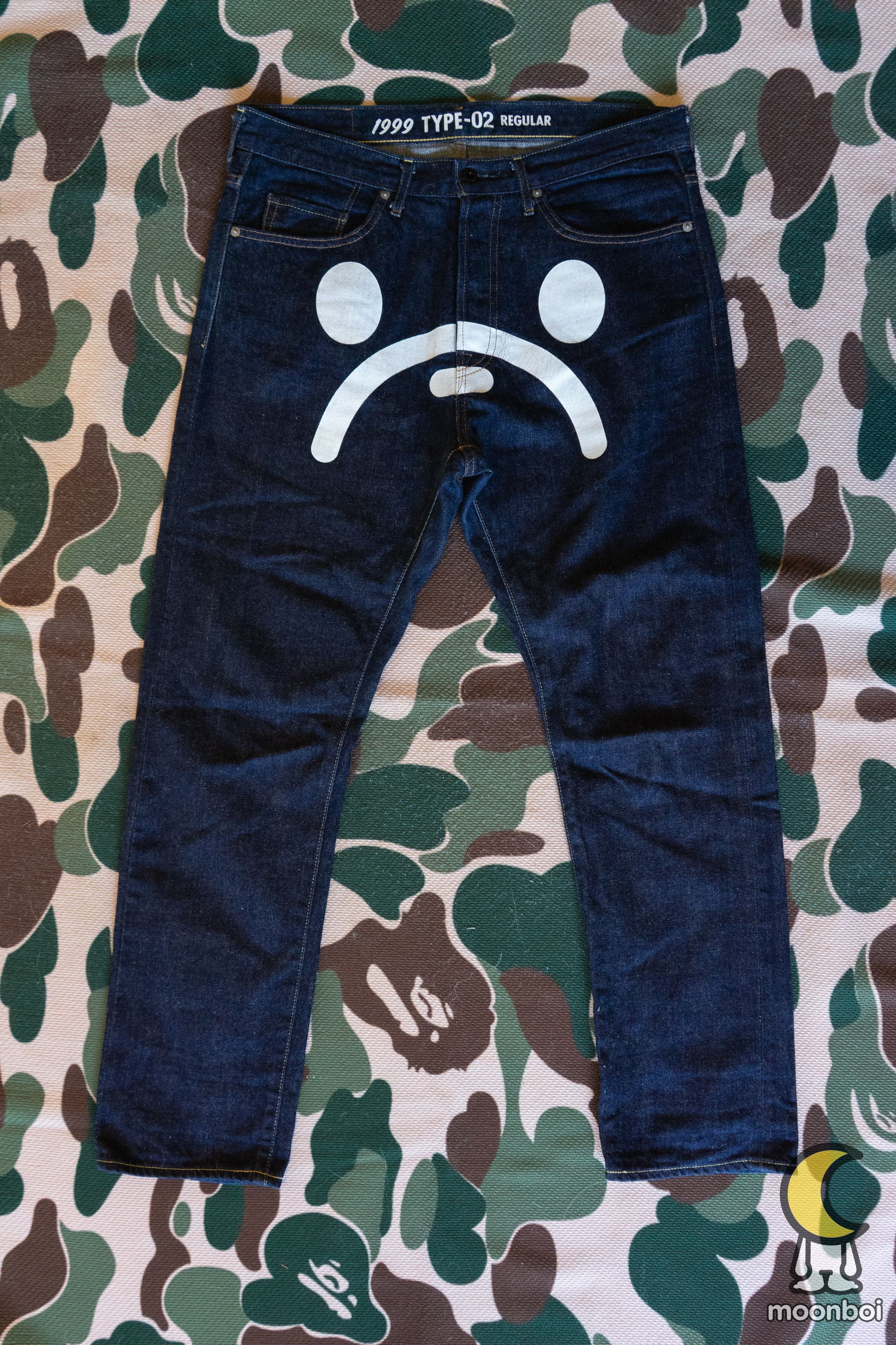 Bape A Bathing Ape Baby Milo Sad Face 1999 Type-02 Jeans | Grailed