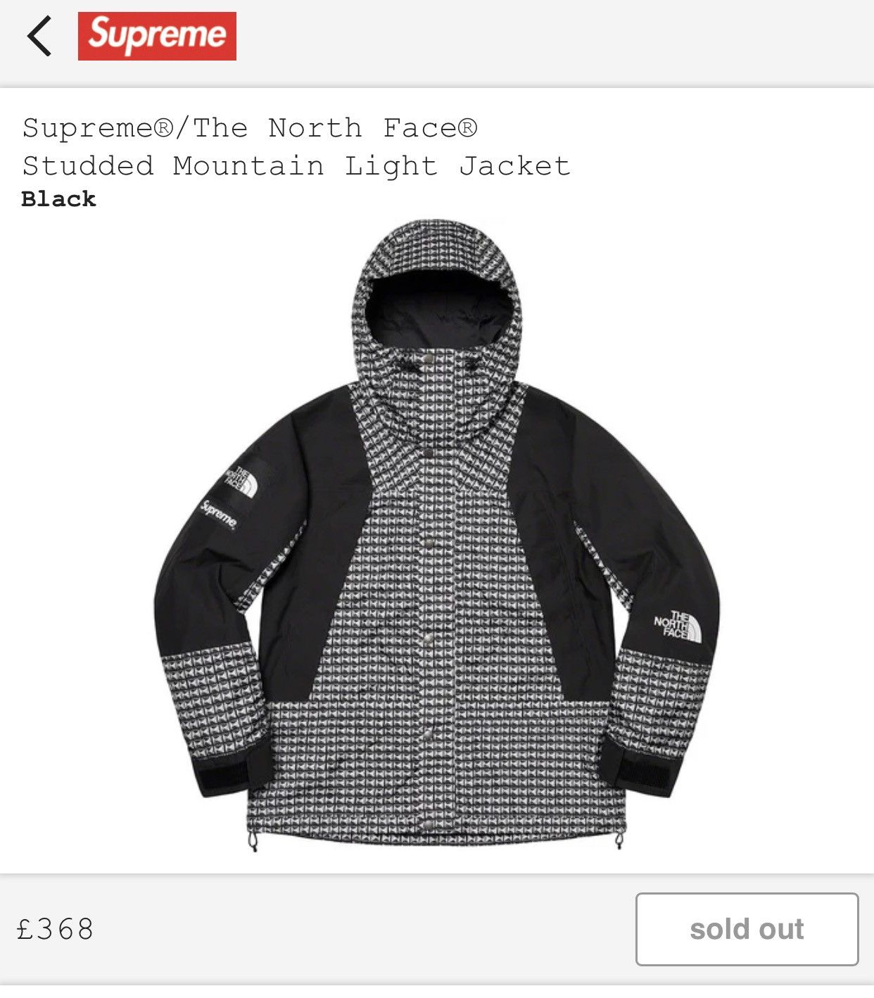 Supreme Supreme TNF Studded Mountain Light Jacket Black | Grailed