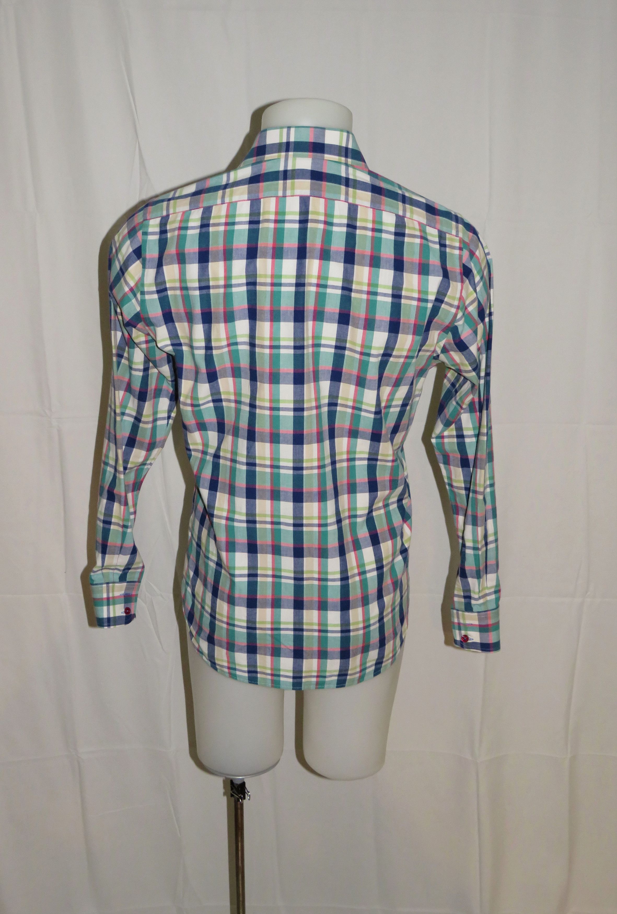 Blue Green Plaid Spread Collar Dress Shirt Size M Shirts Button Ups